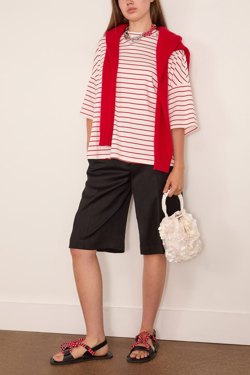 Plan C Short Sleeve T-Shirt in White/Red Stripe outlook