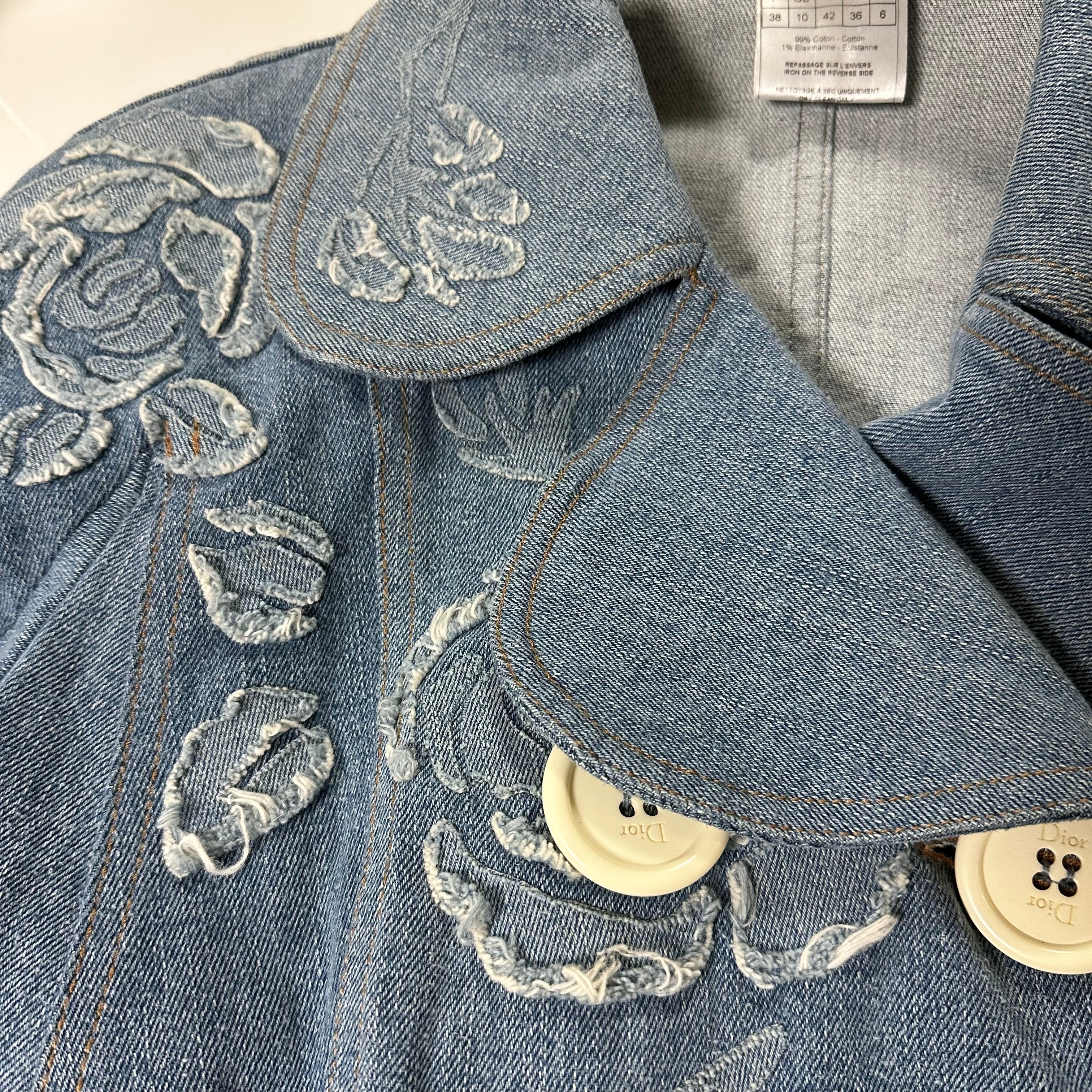 CHRISTIAN DIOR Spring Summer 2005 Flower Patchwork Button Up Denim Jacket - 4