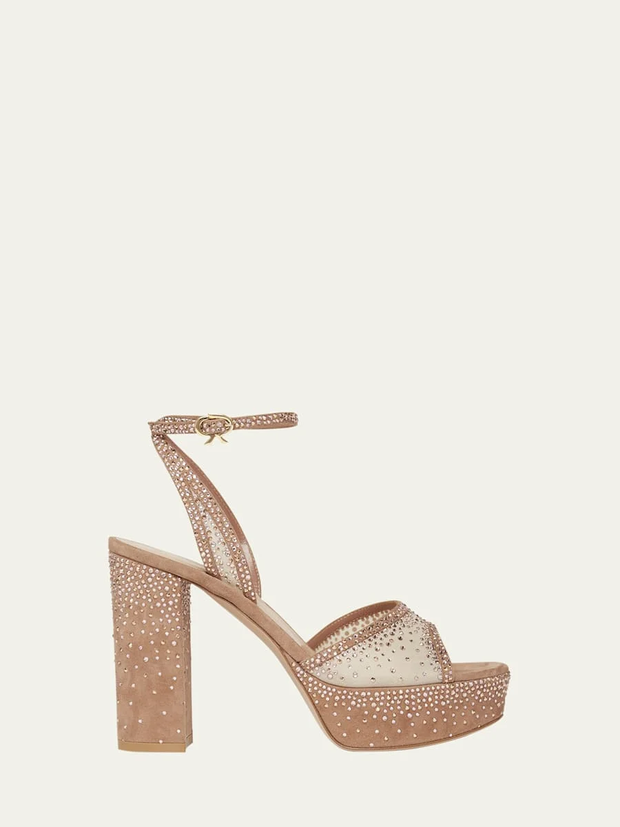 Strass Organza Ankle-Strap Platform Sandals - 1