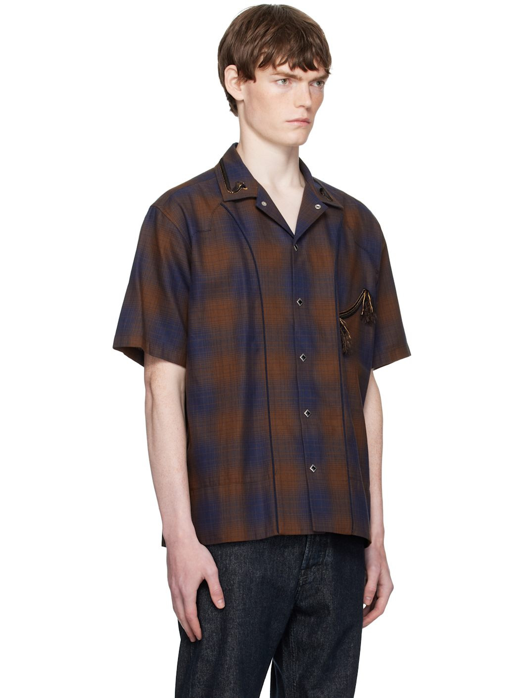 Brown & Blue Ombre Check Short Sleeve Shirt - 2