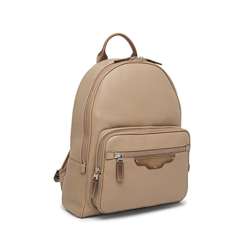 Beige tumbled leather backpack 5