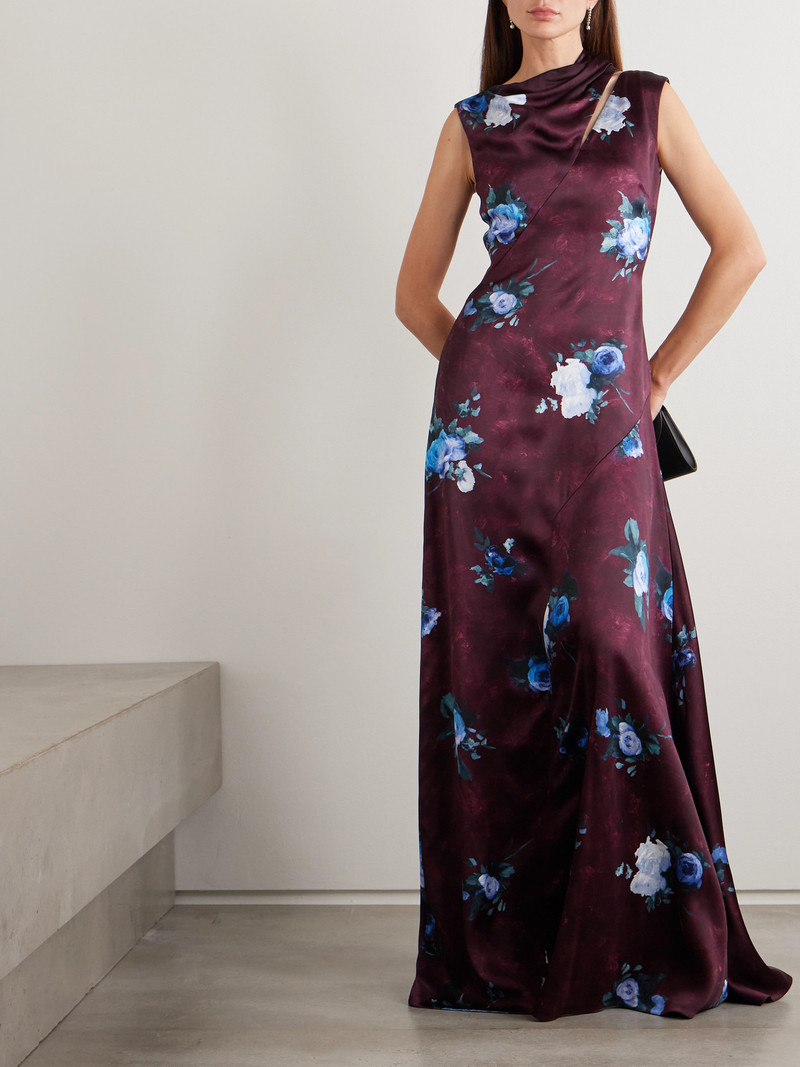 Erdem Asymmetric Cutout Floral-print Duchesse-satin Gown outlook