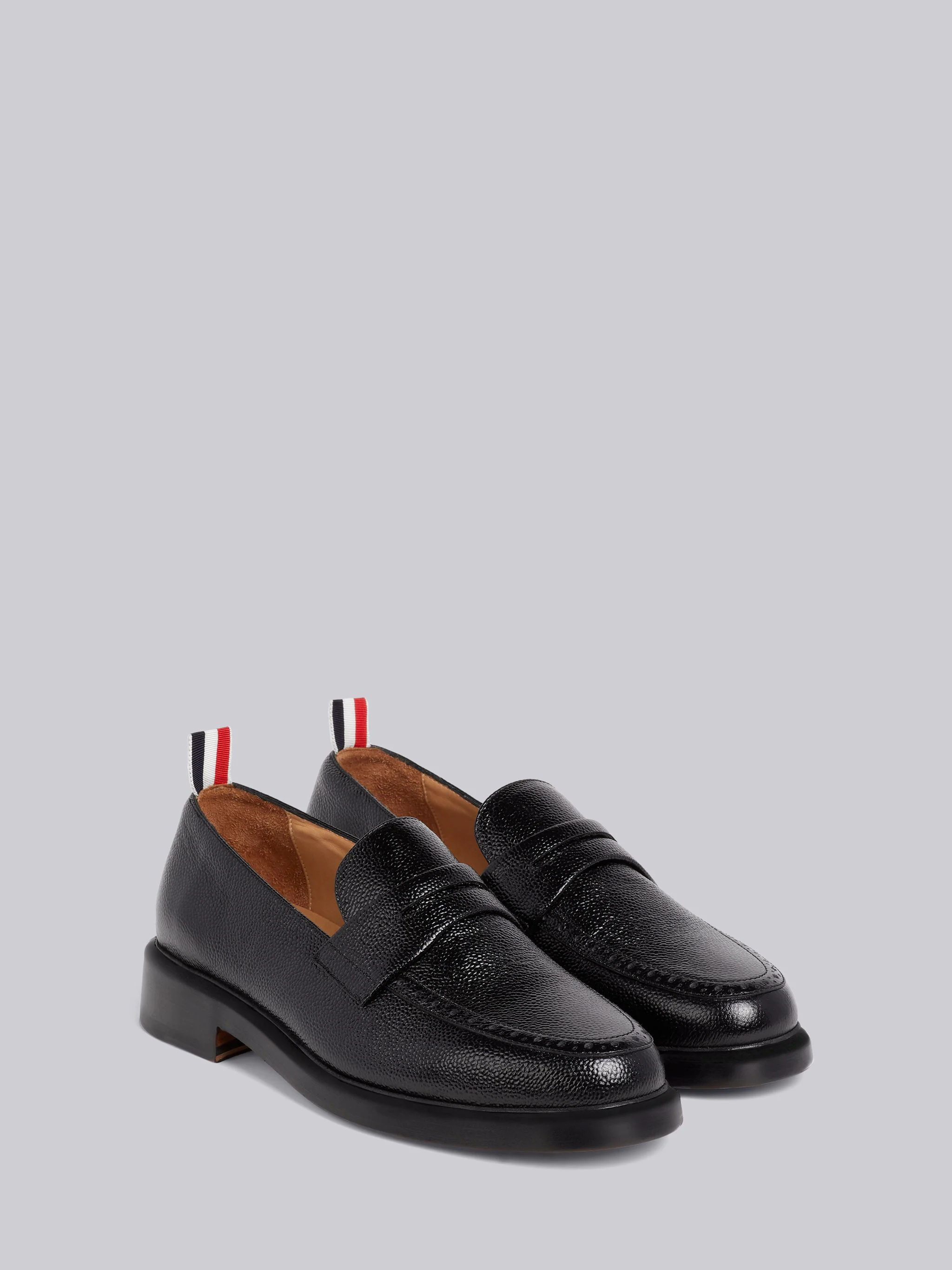 Black Pebble Grain Rubber Sole Penny Loafer - 3