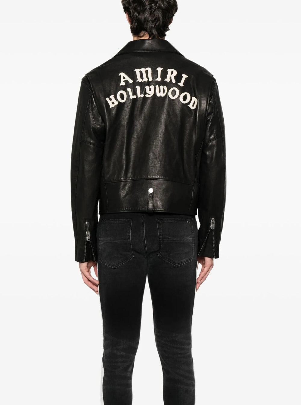 Amiri Men Black Jacket With Wide Notched Revers And Maxi Logo Lettering Print On The Rear In Leather - 5