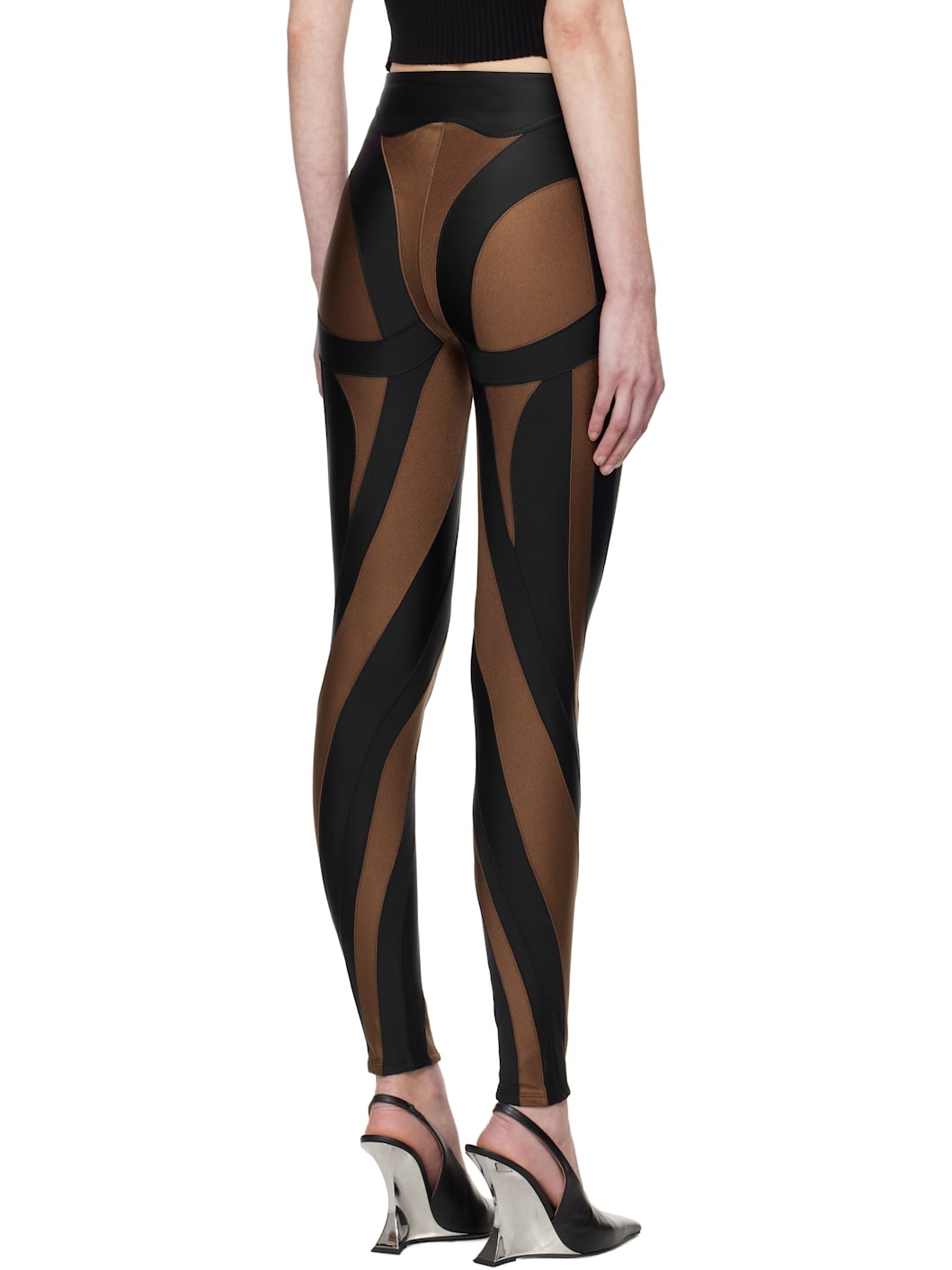Brown & Black Shiny Lycra Leggings - 3