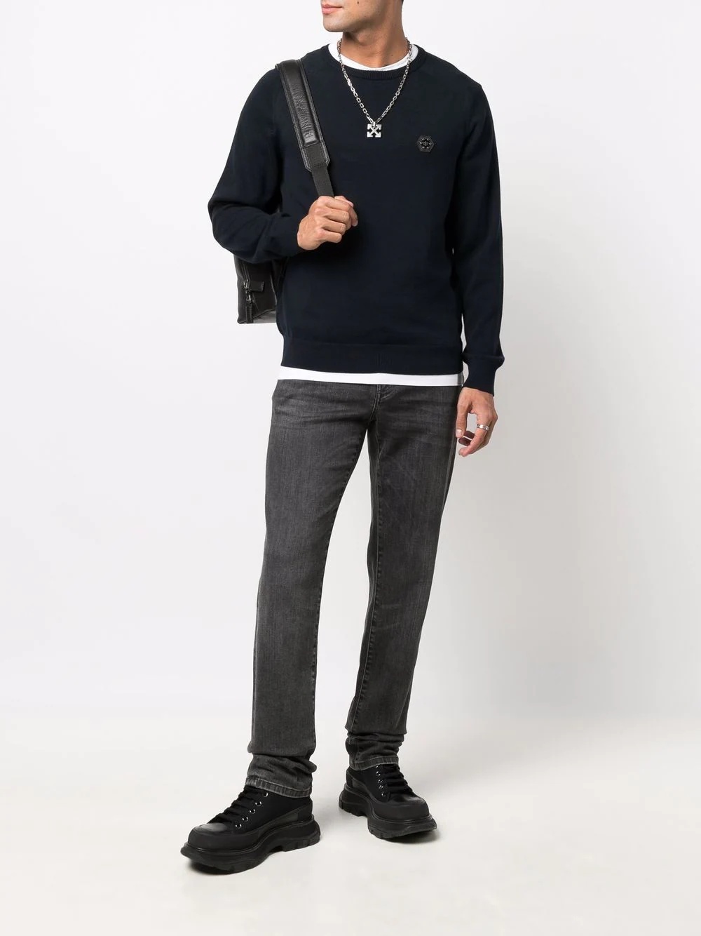 logo-patch crew neck jumper - 2