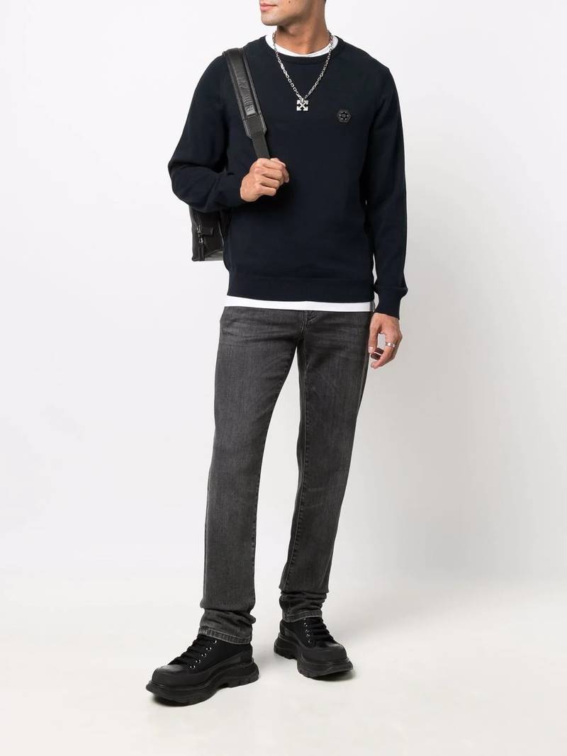 PHILIPP PLEIN logo-patch crew neck jumper outlook
