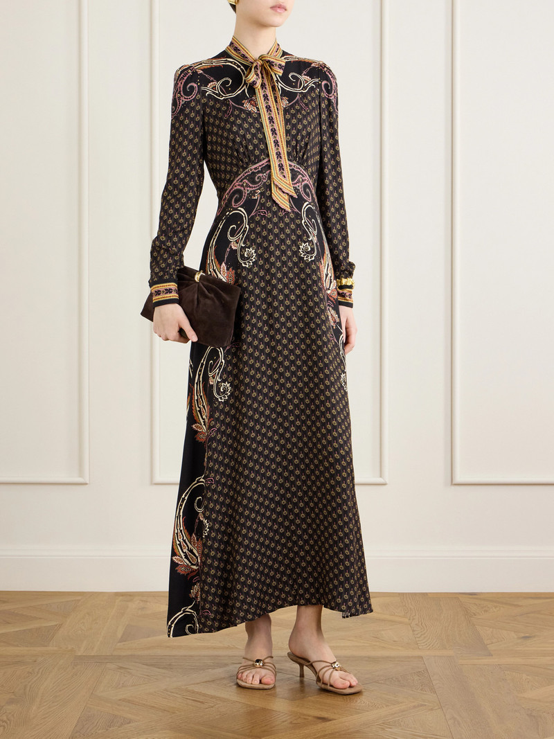 Etro Pussy-bow Printed Satin Midi Dress outlook