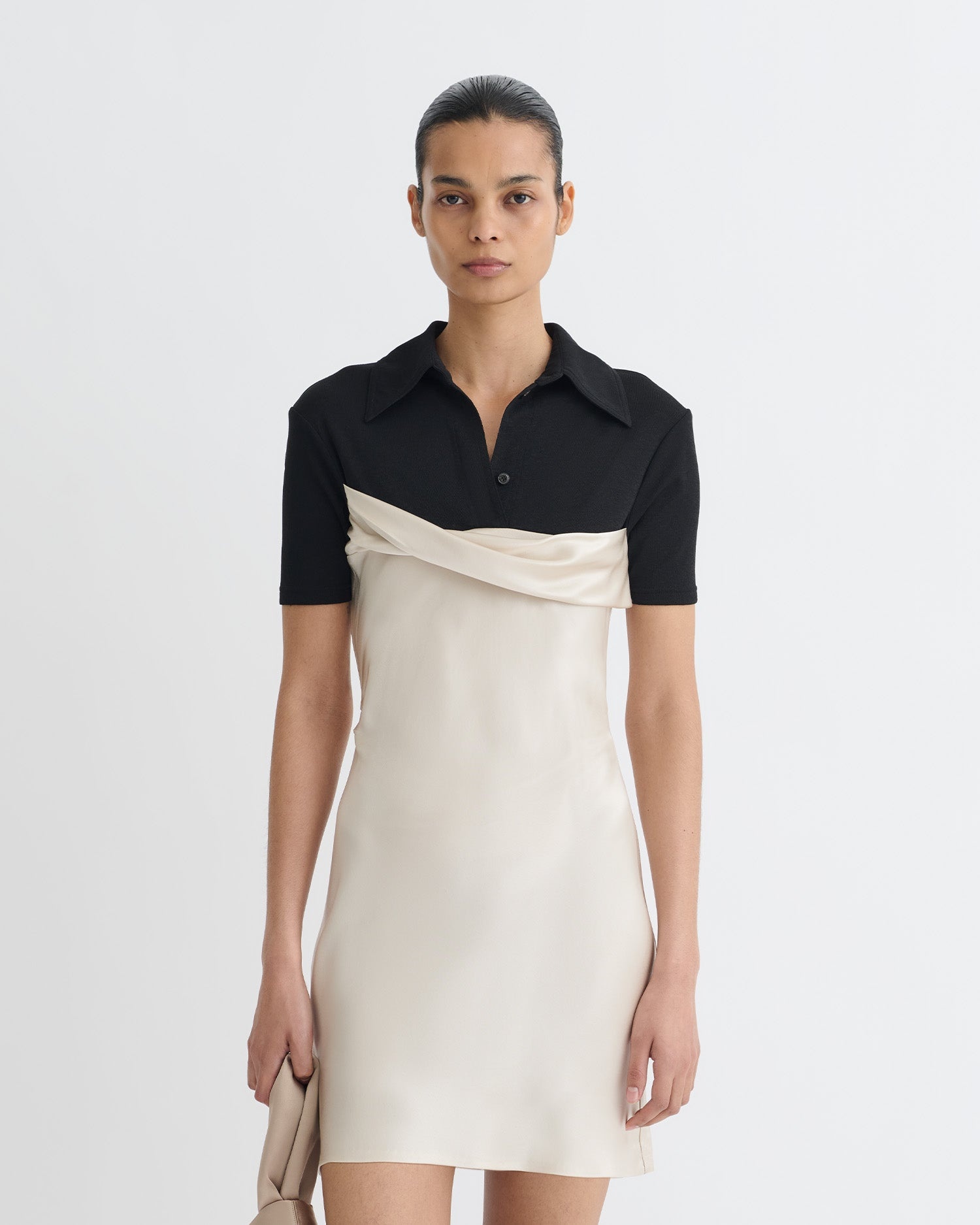 Mesh Jersey and Slip Satin Mini Dress - 3