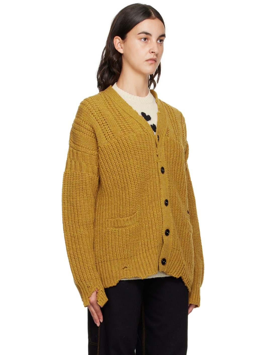 Yellow Raw Edge Cardigan - 2