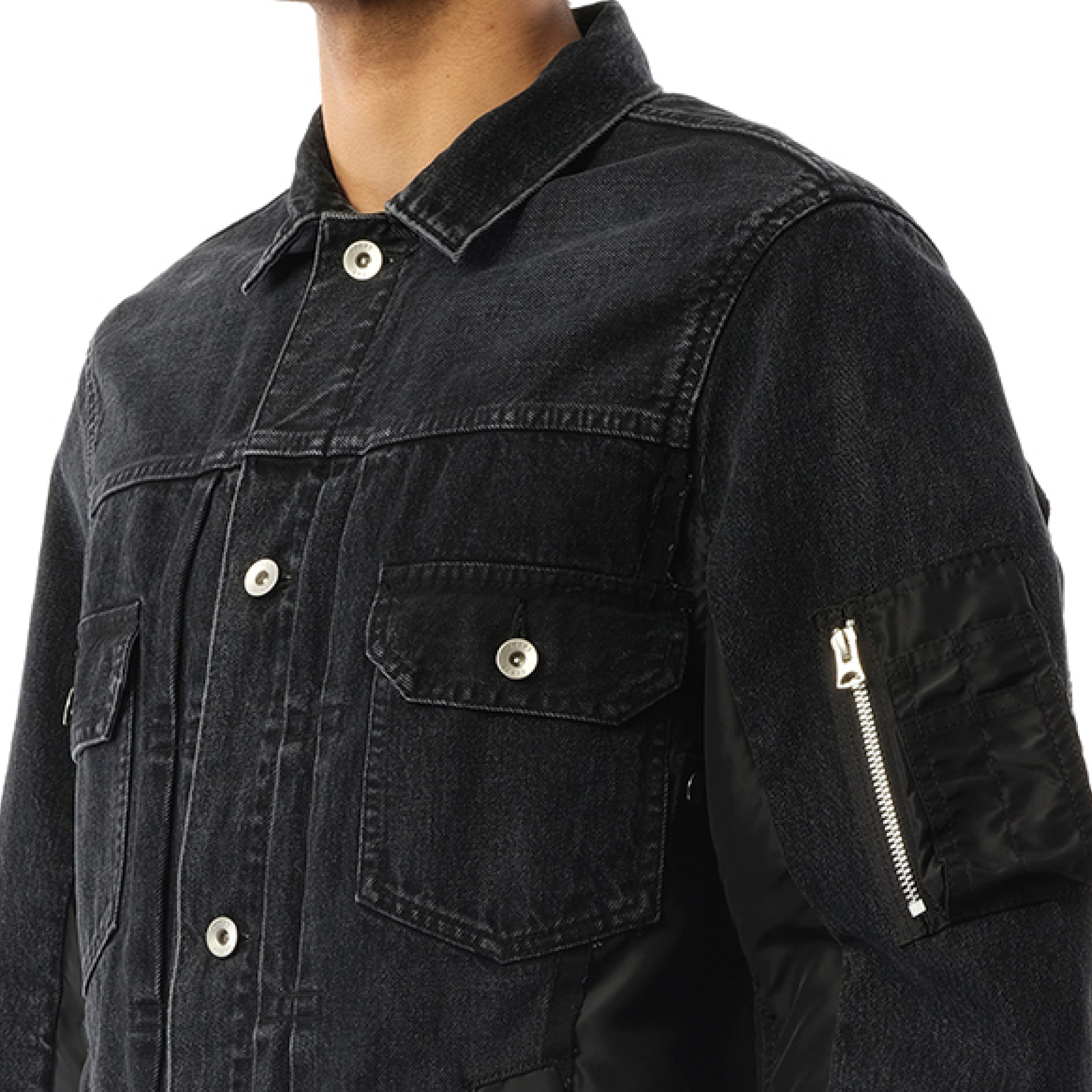 Denim Nylon Twill Jacket in Black - 3