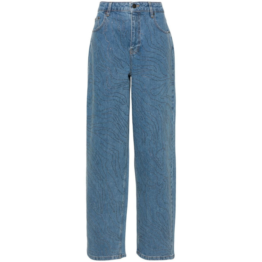 Rotate Ladies Light Blue Denim Rhinestone Wide Leg Jeans - 5