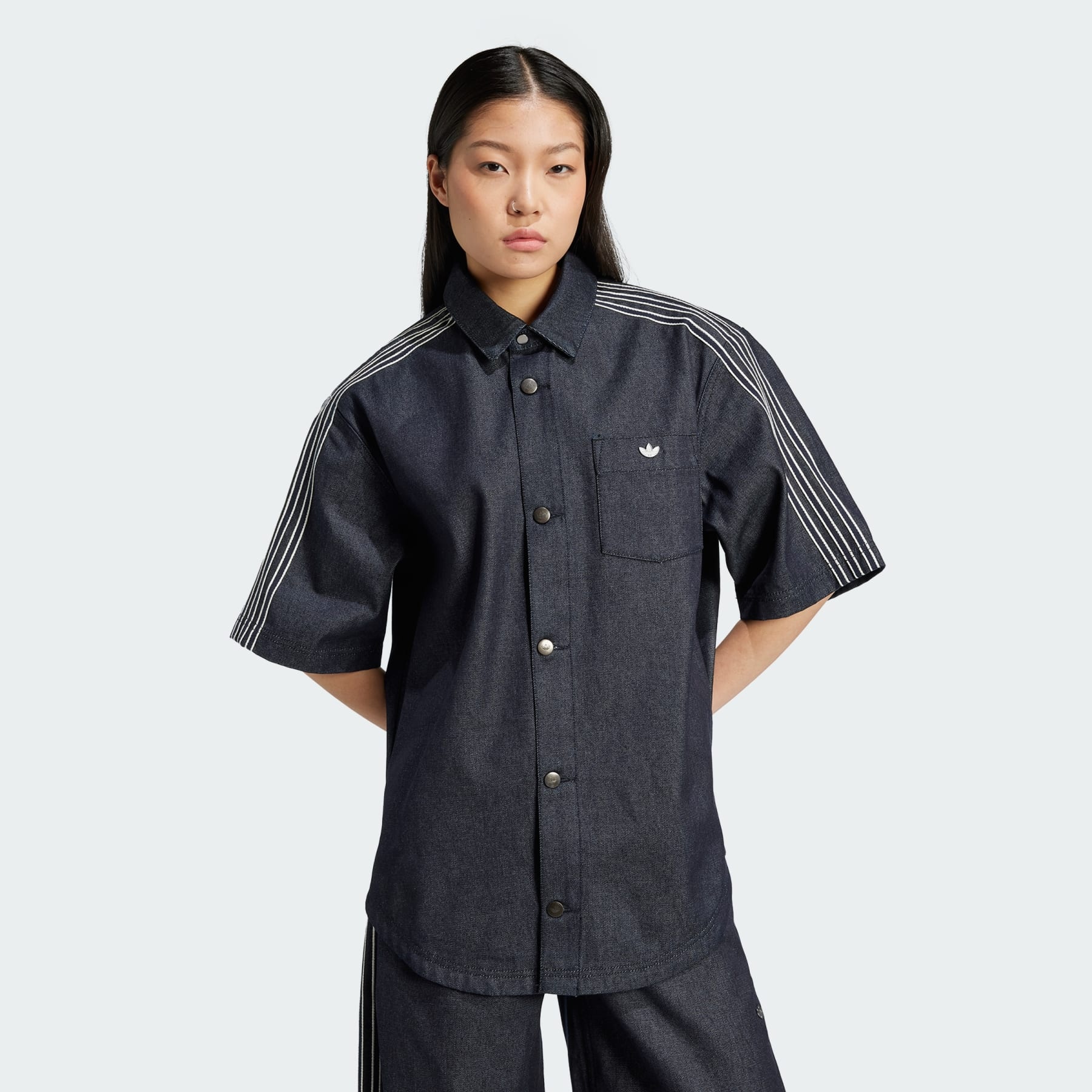 【adidas】DENIM SHORT SLEEVE SHIRT★デニム半袖シャツ★BLACK adidas Denim Short Sleeve Shirt | REVERSIBLE