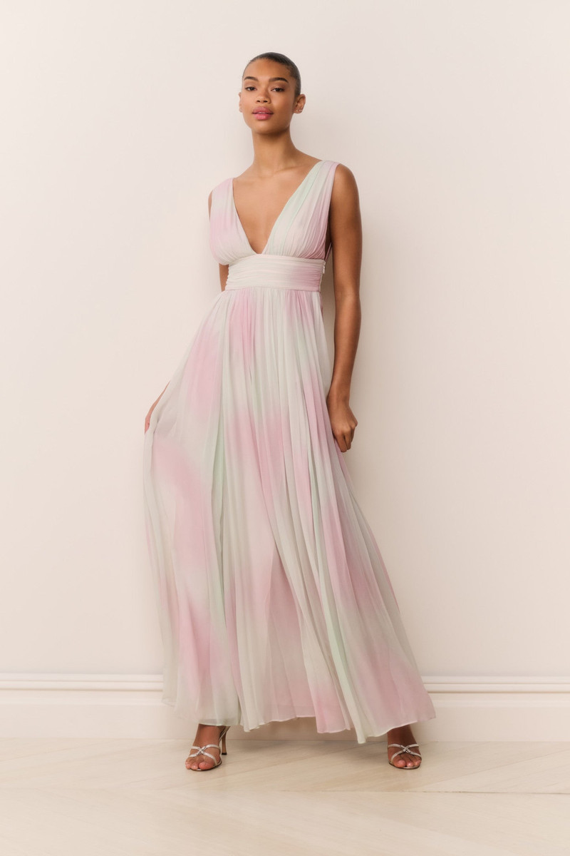 LoveShackFancy Madeleine Pastel Tie-Dye Chiffon Maxi Dress outlook