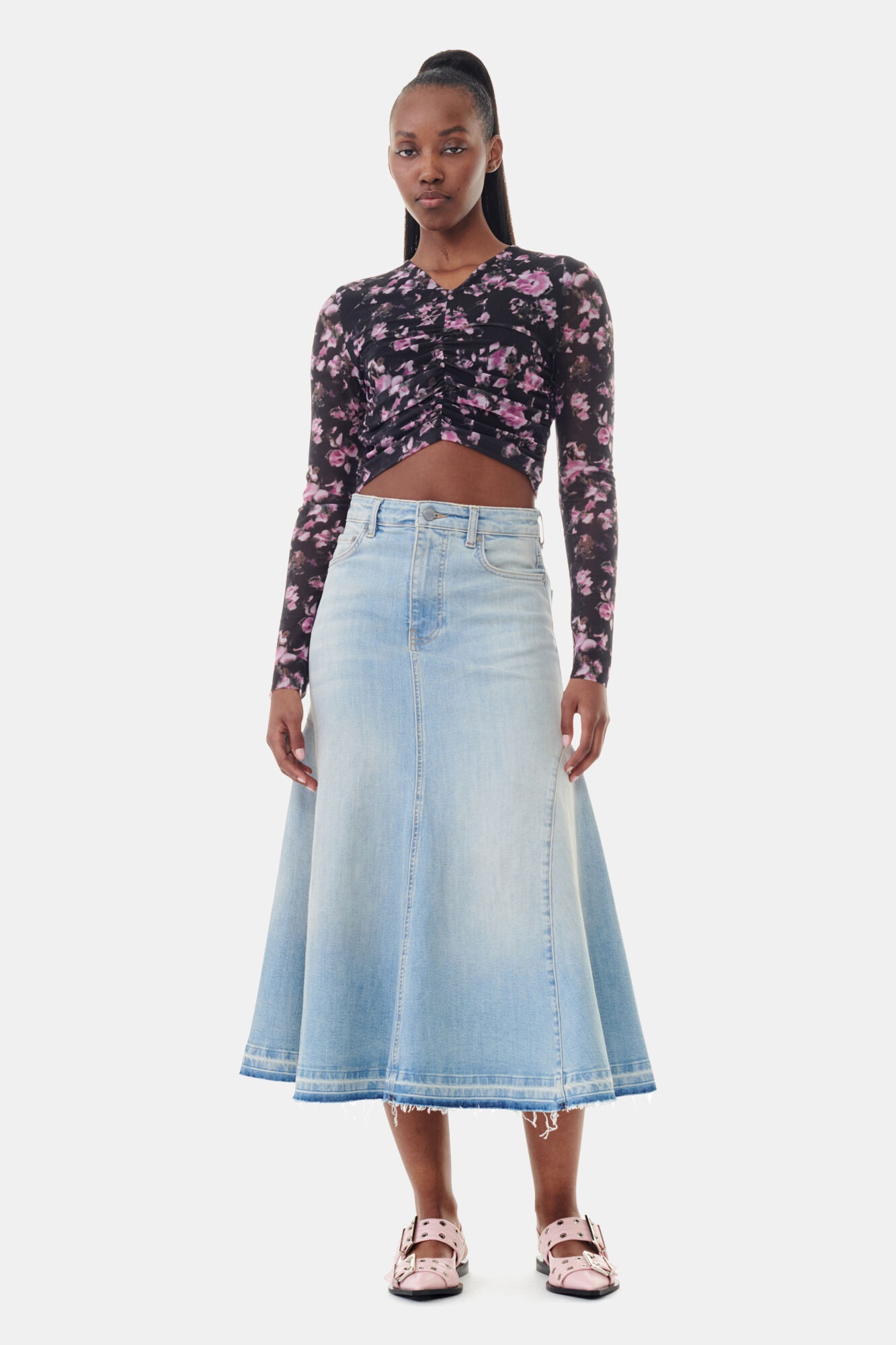 LIGHT BLUE DENIM MIDI SKIRT - 2