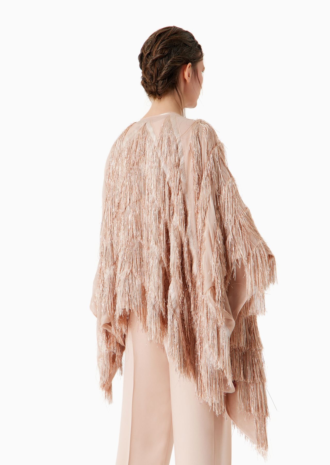 Silk-blend cape with fringes - 3