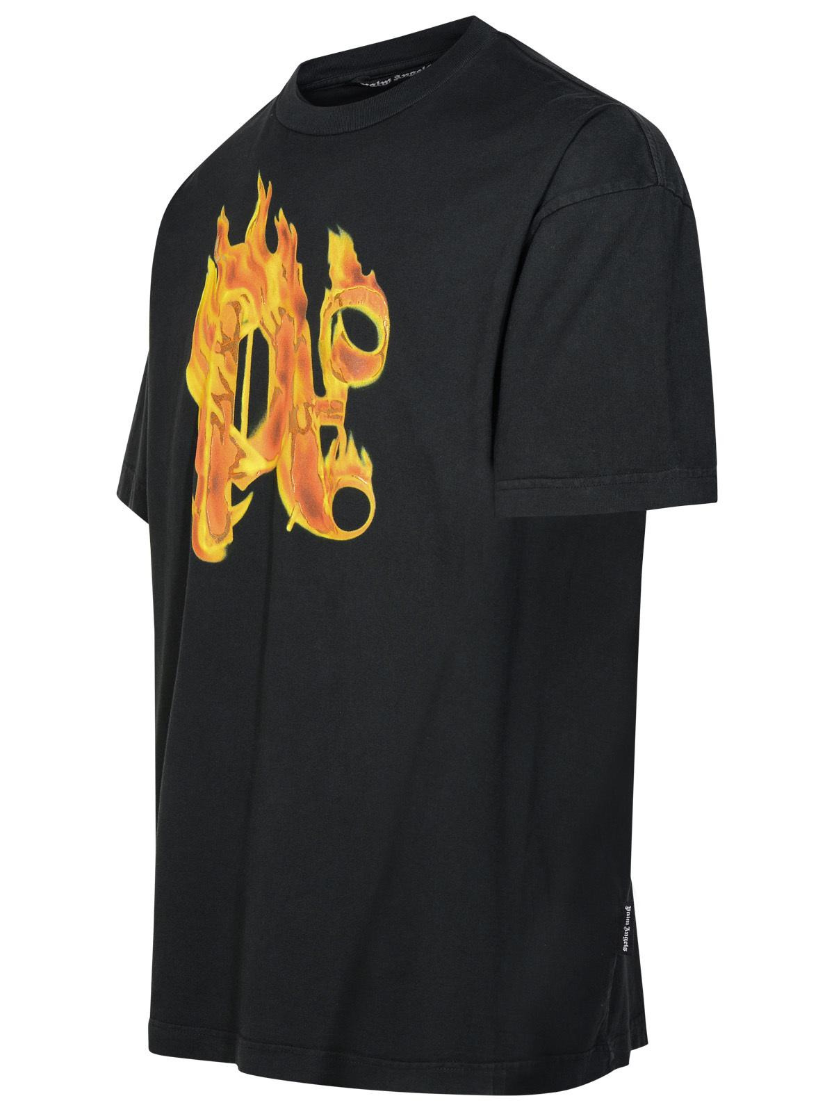 Palm Angels 'Burning Monogram' Black Cotton T-Shirt Men - 2