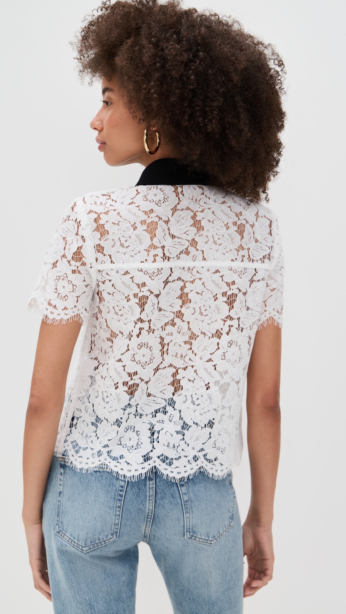 White Lace Contrast Collar Top - 2