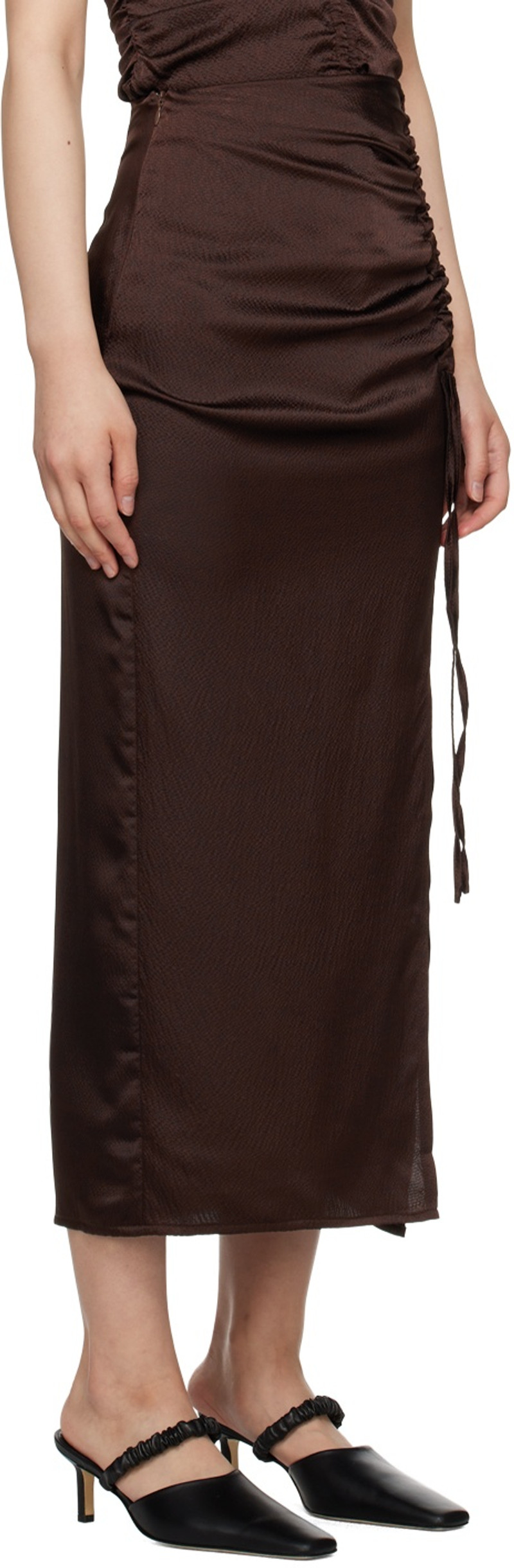 Elleme Brown Ruched Midi Skirt outlook