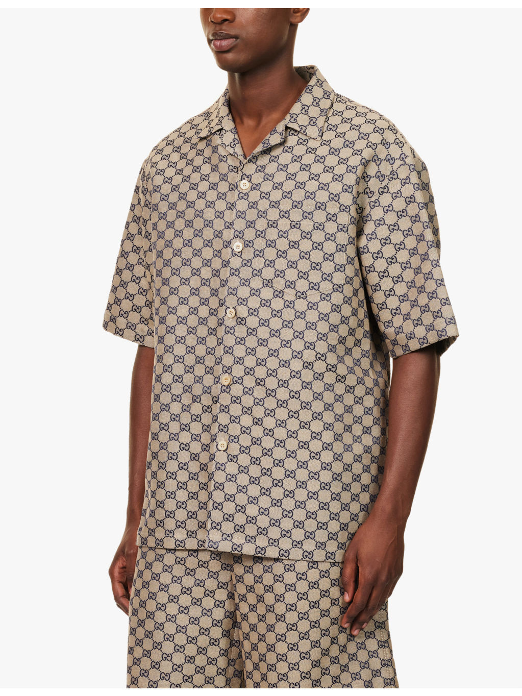 Monogram-pattern regular-fit linen-blend shirt - 3