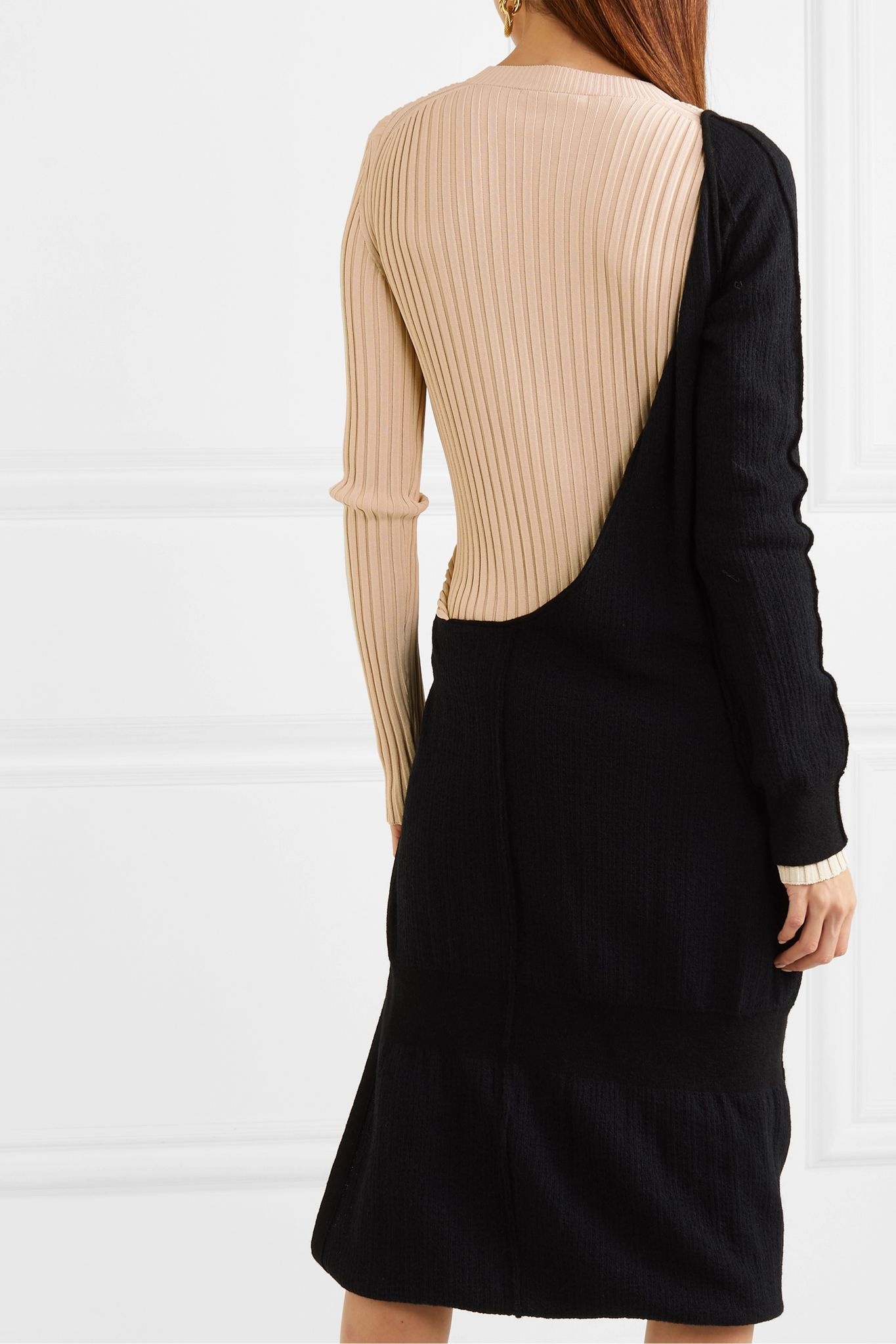 Two-tone draped ribbed-knit dress - 4