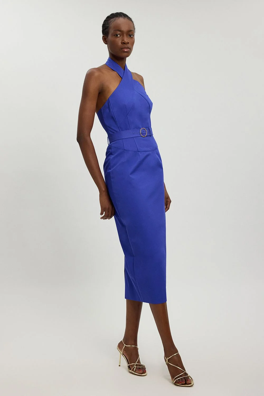 Tailored Cotton Sateen Pencil Belted Midi Dress - 1
