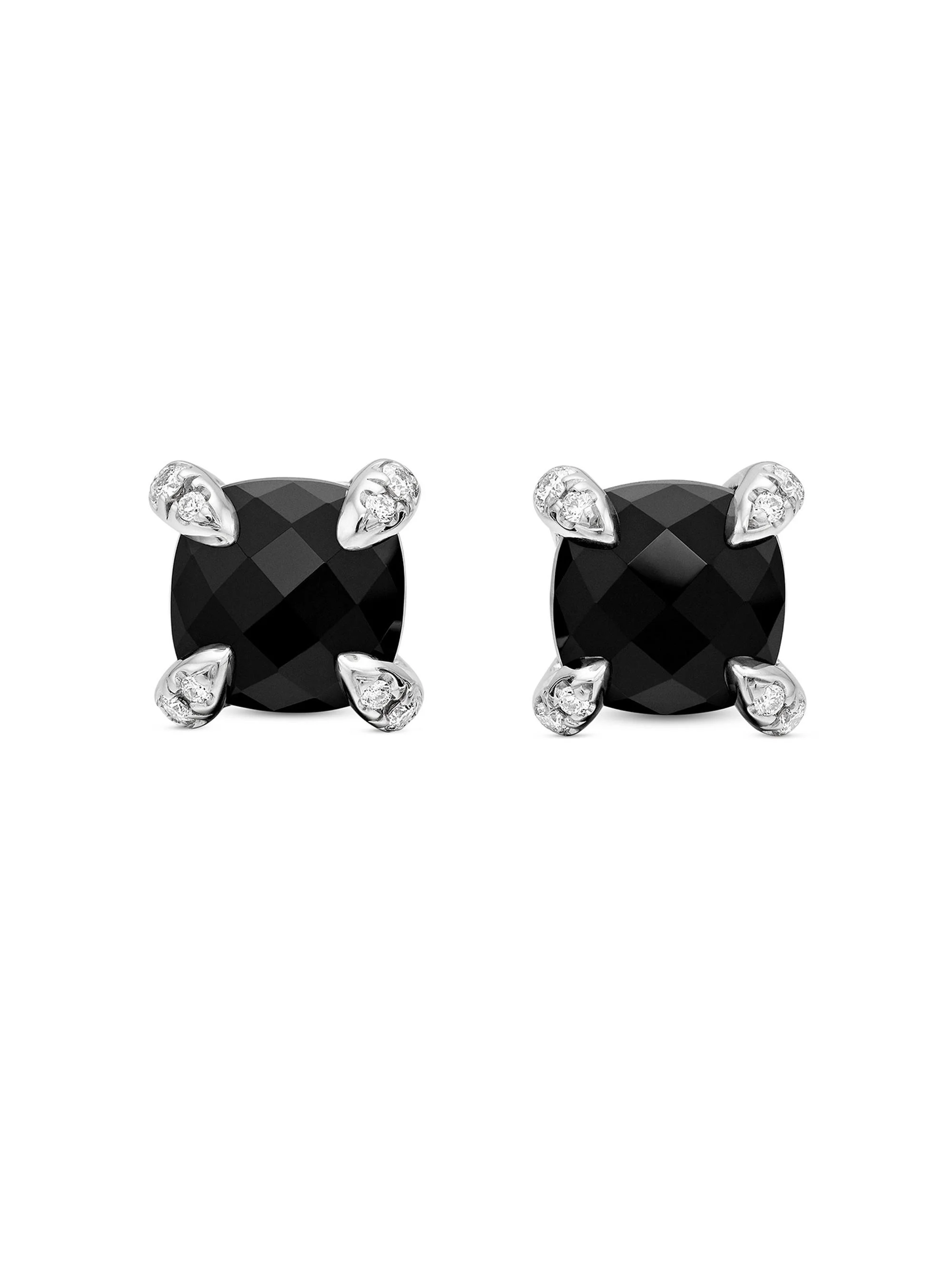 Women's Petite Chatelaine Stud Earrings in Sterling Silver - Black Onyx - 1