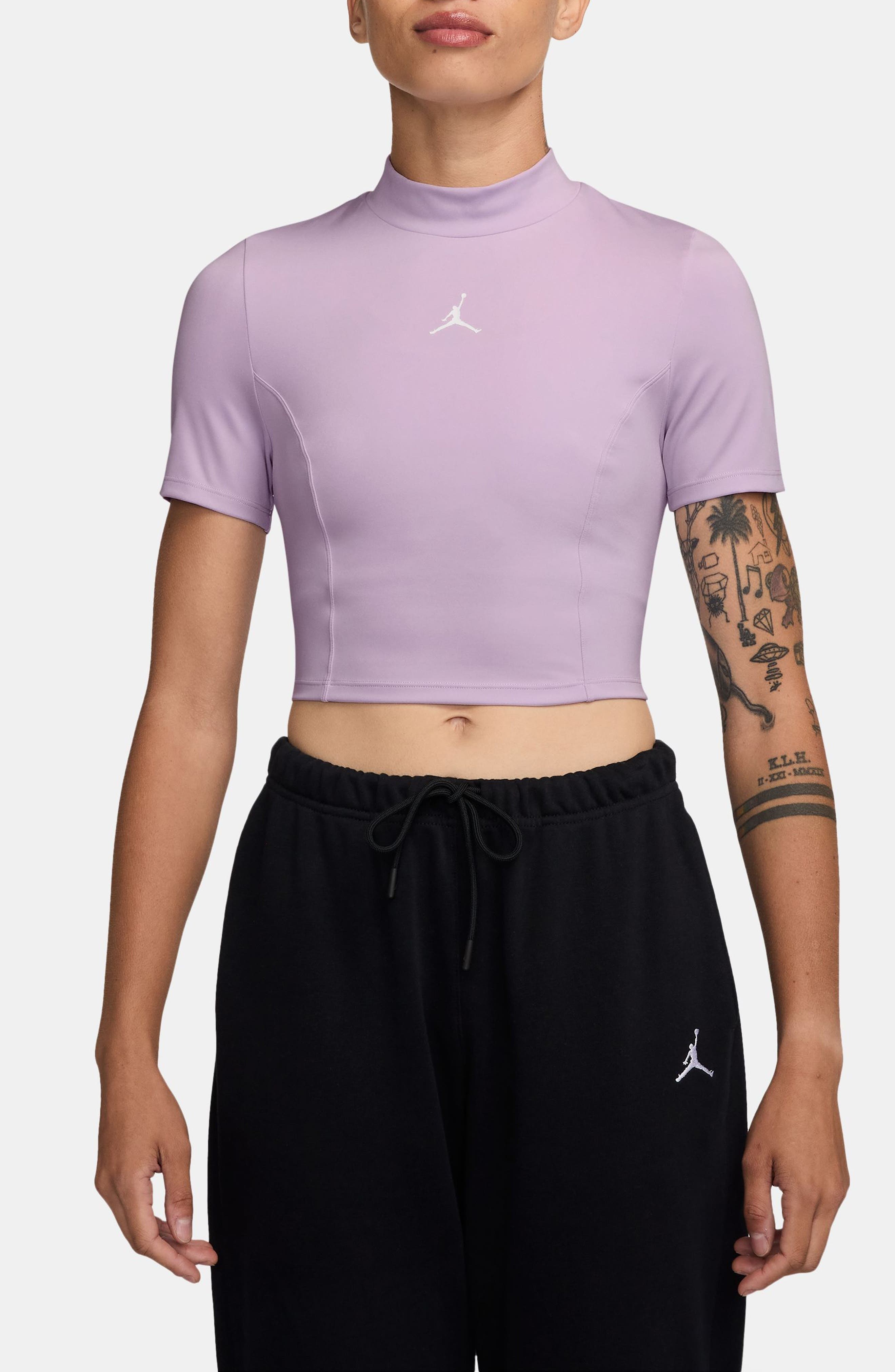 Jordan Mock Neck Crop Top in Doll/White at Nordstrom - 1