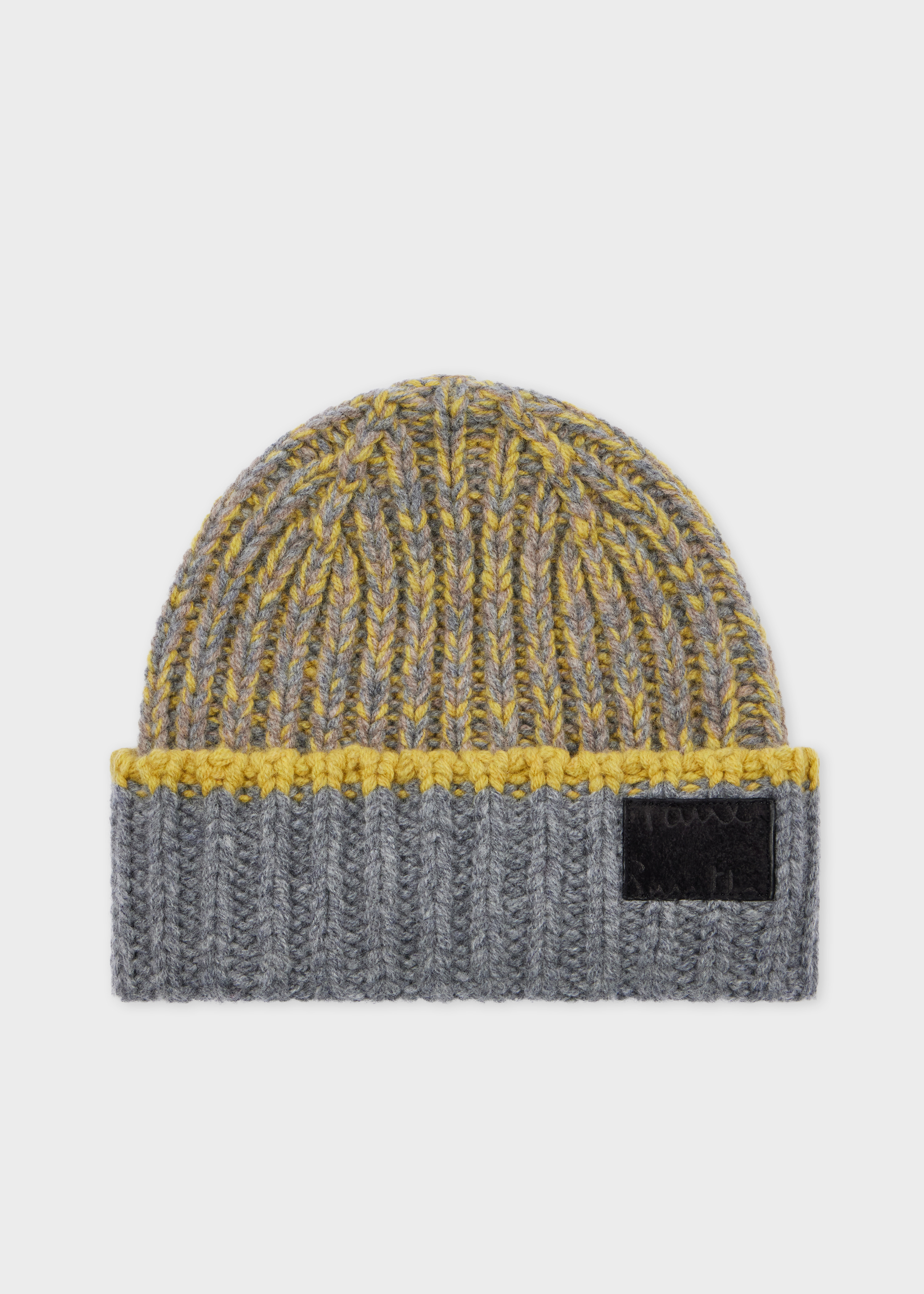 Lambswool Twisted Yarn Grey and Yellow Beanie and Scarf Set - 5