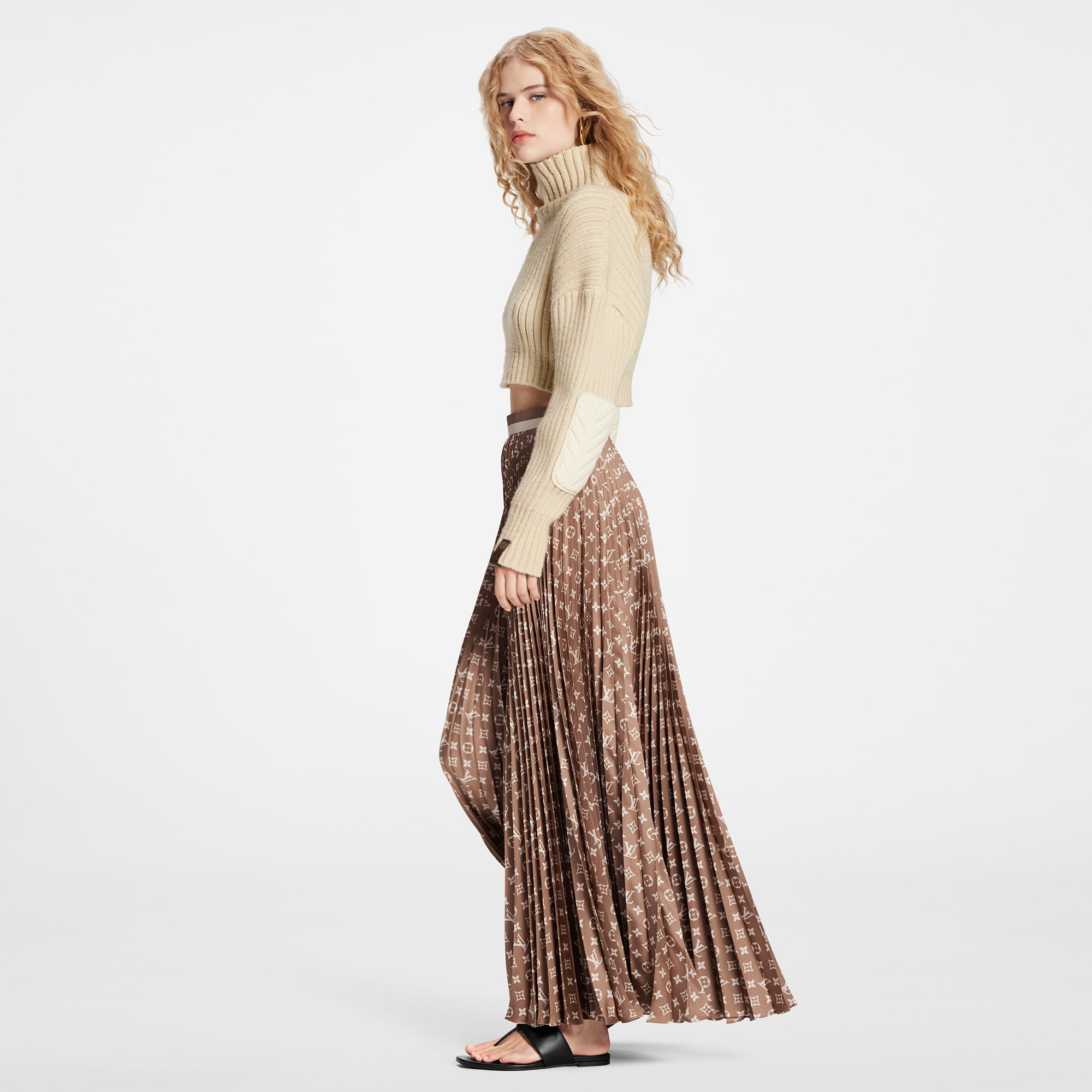 Stripe Accent Monogram Pleated Skirt - 3