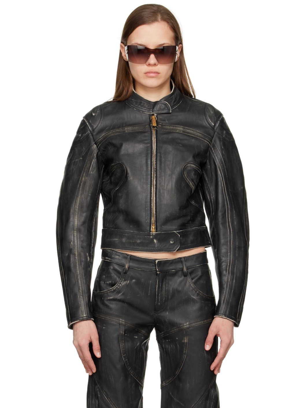 Black Distressed Leather Jacket - 1