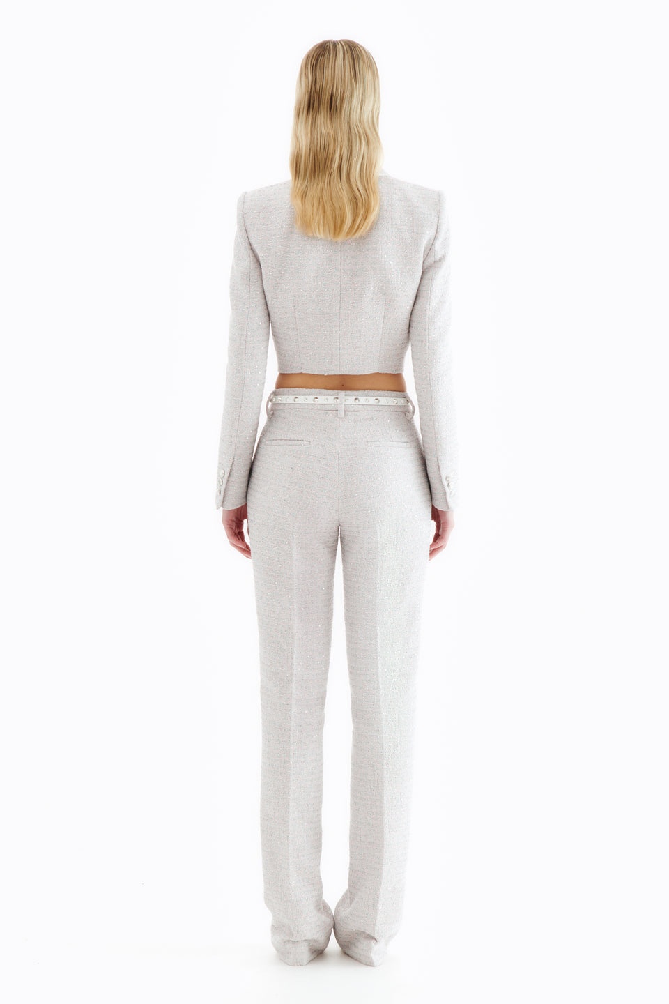 SEQUIN TWEED CROPPED JACKET WITH COLLAR - 4