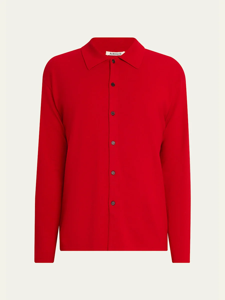 Men's Wool Knit Shirt Cardigan - 1