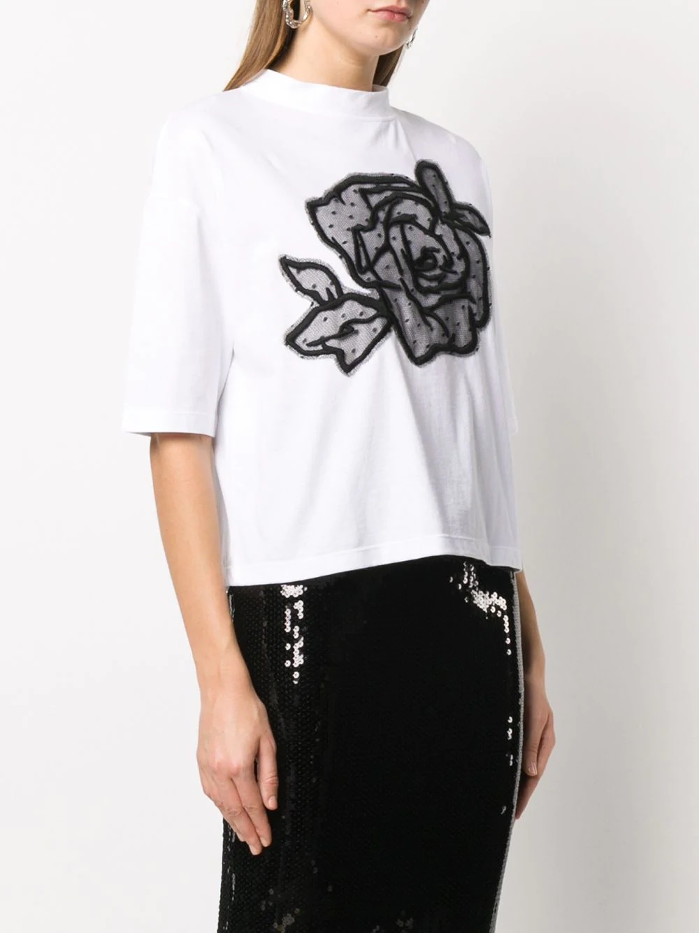 embroidered rose T-shirt - 3