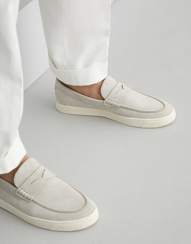 Suede loafer sneakers with natural rubber sole 4