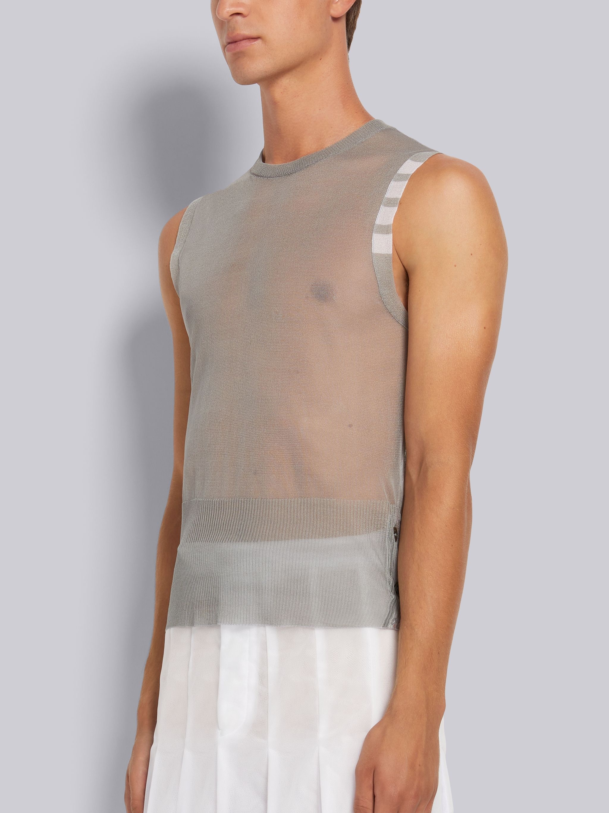 Light Grey Silk Organza 4-Bar Shell Top - 2