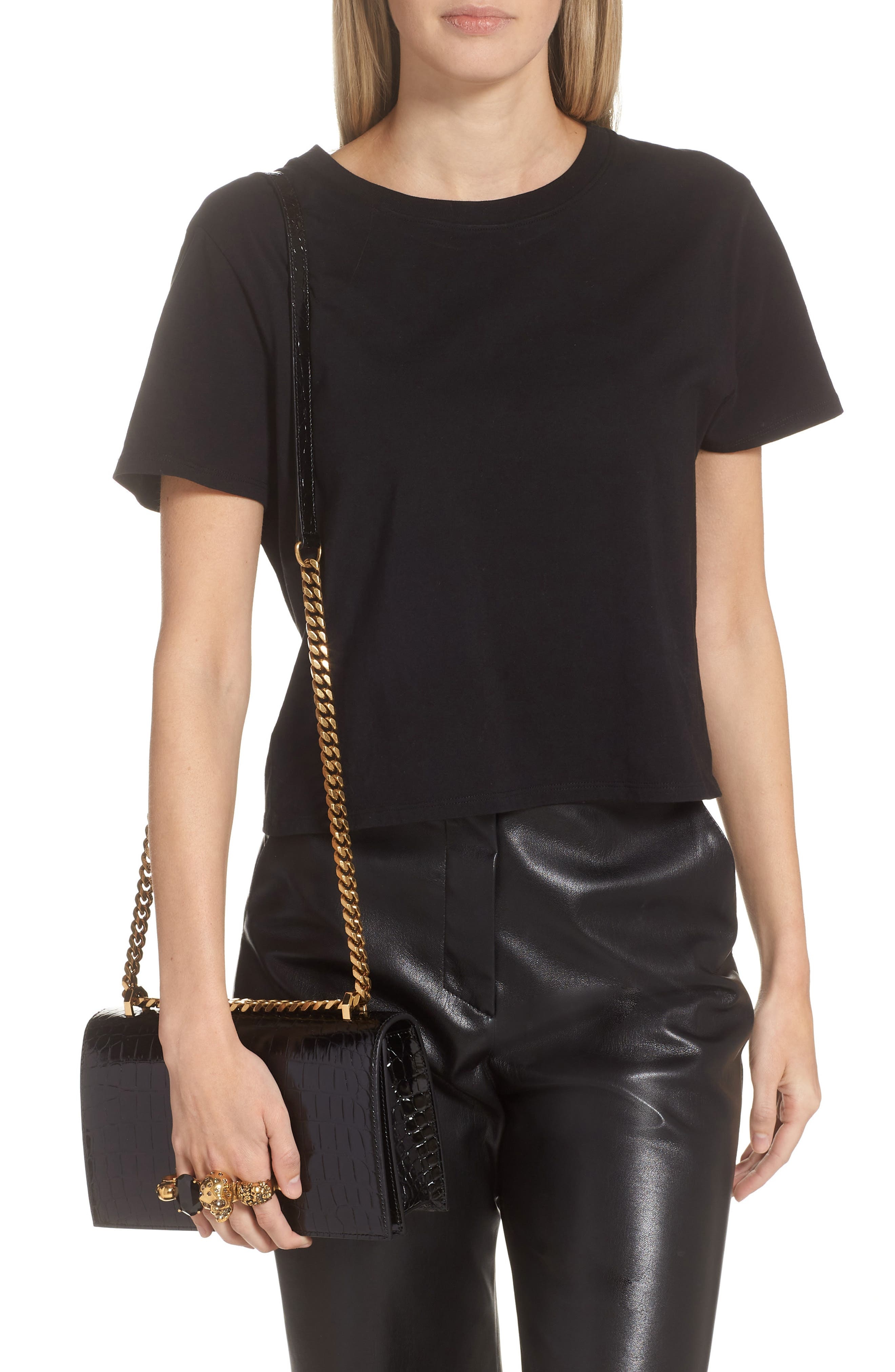 Alexander McQueen Jewelled Knuckle Croc Embossed Leather Crossbody Bag in Black at Nordstrom - 2