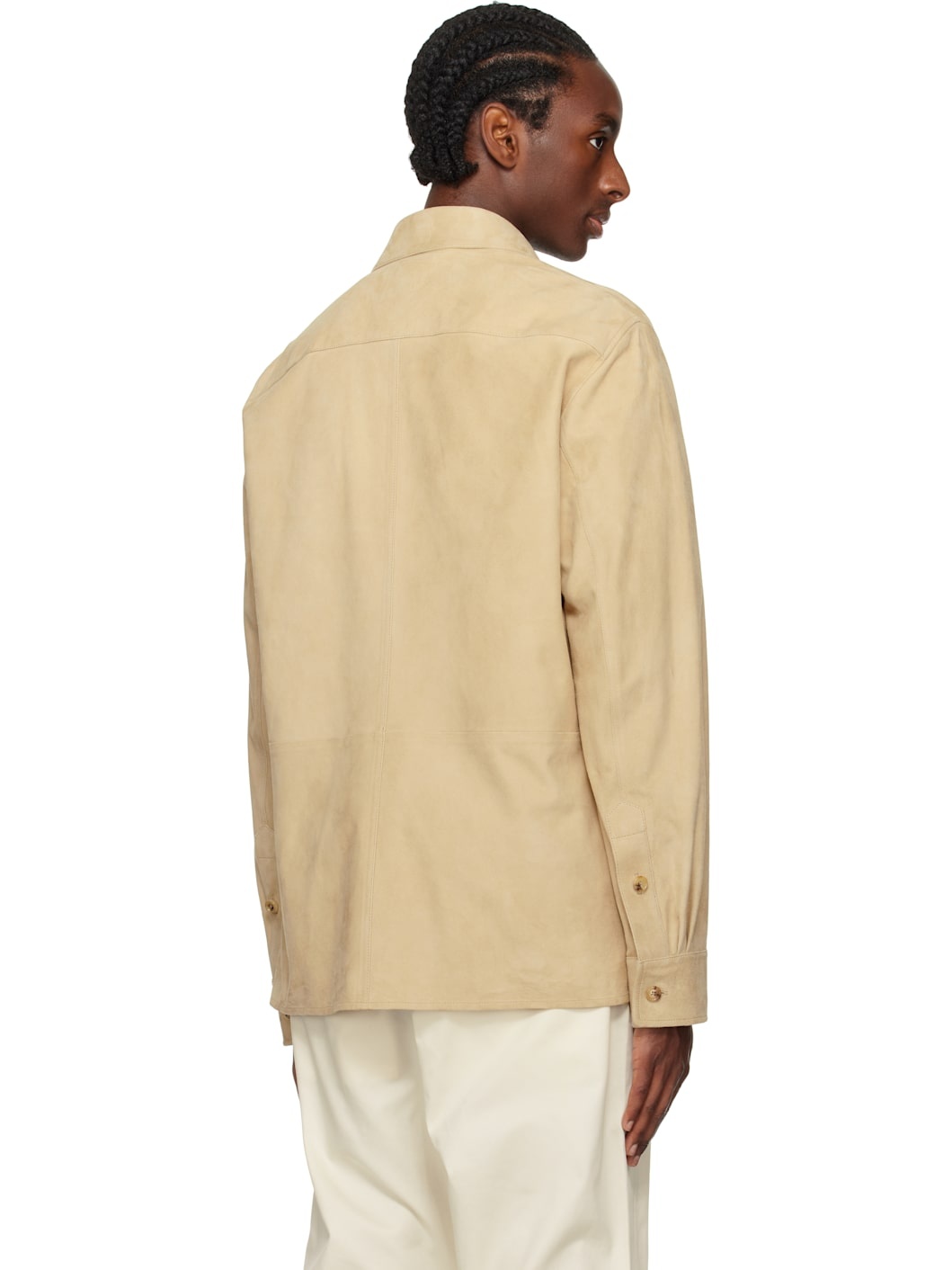 Beige Lambskin Suede Overshirt - 3