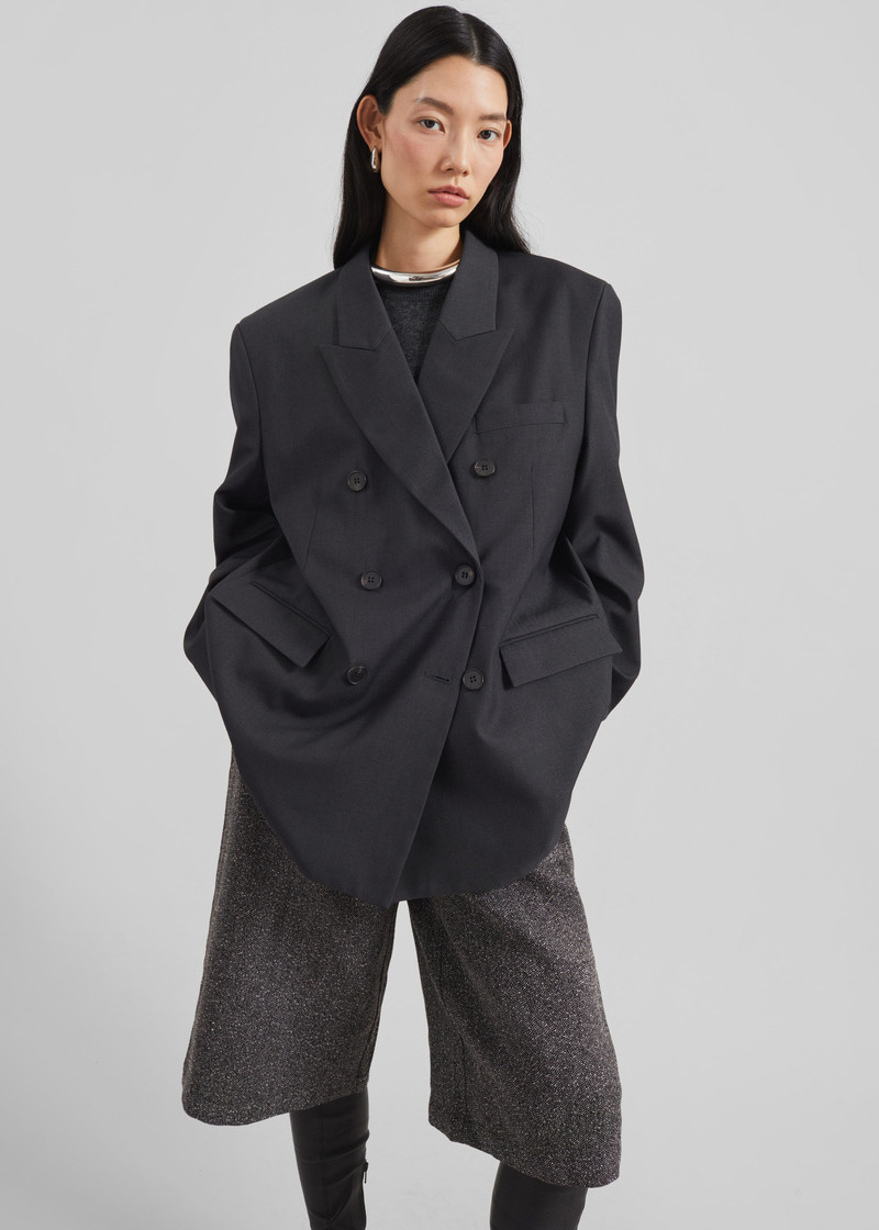 Daroca Double-Breasted Blazer - Charcoal 3
