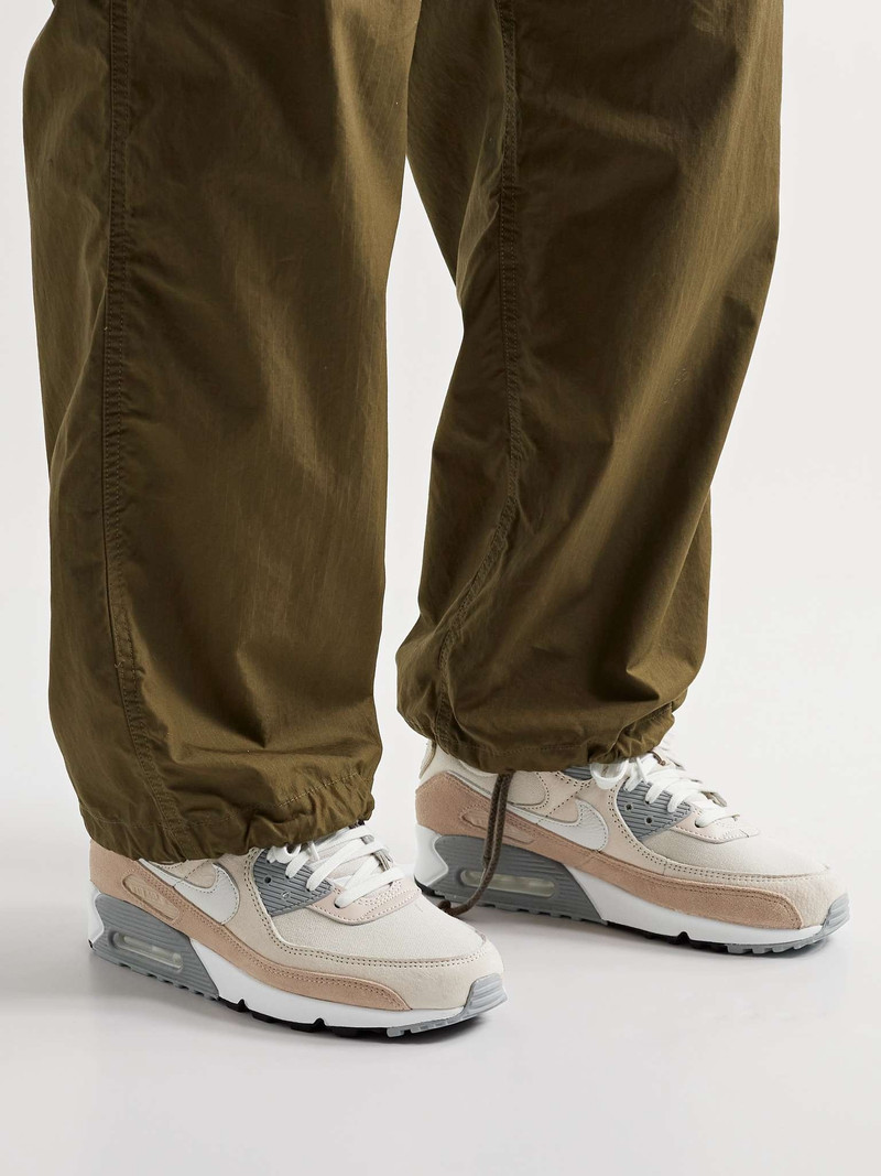 Nike Air Max 90 Leather-Trimmed Suede and Canvas Sneakers outlook