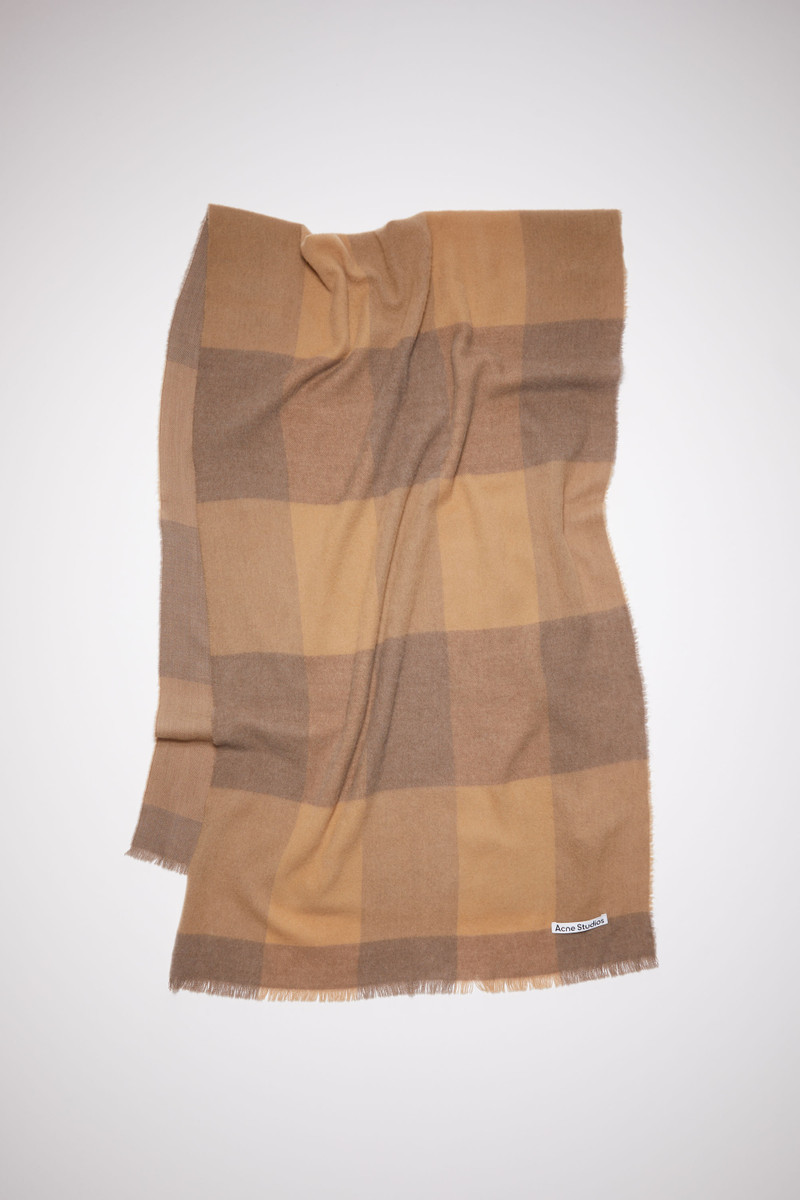 Check wool scarf - Dark camel/fox grey 1