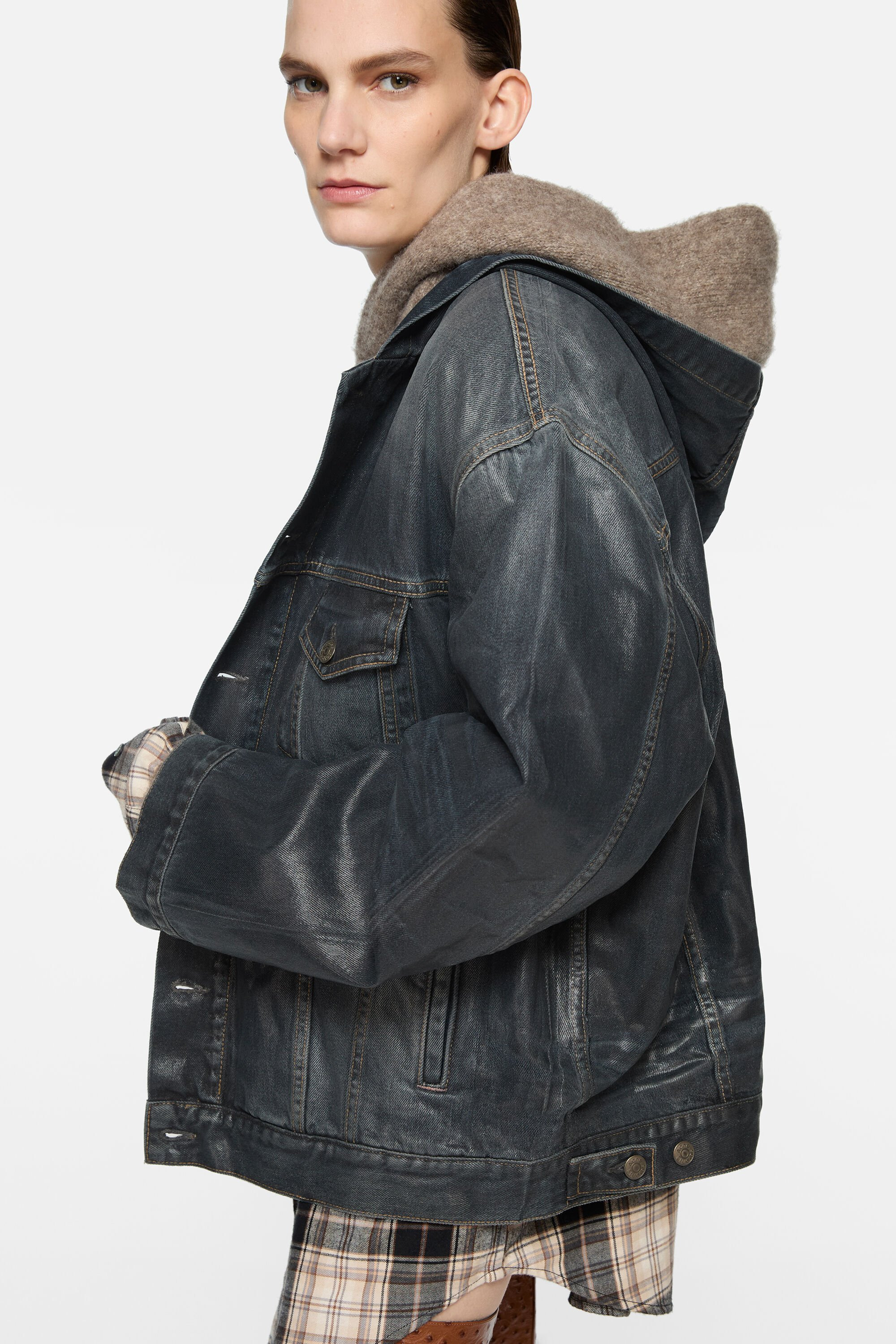 Denim jacket with hood - Black - 4