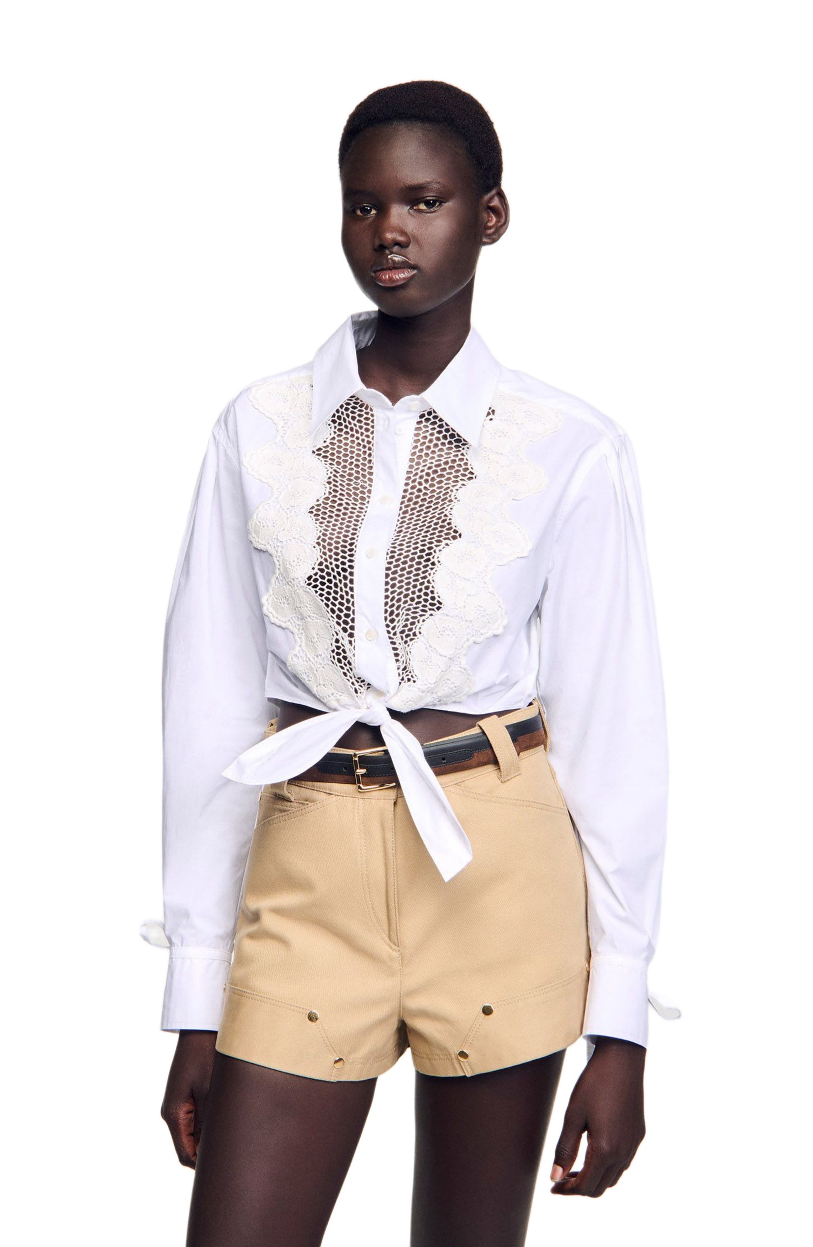 SANDRO Lace bib shirt in White at Nordstrom - 1