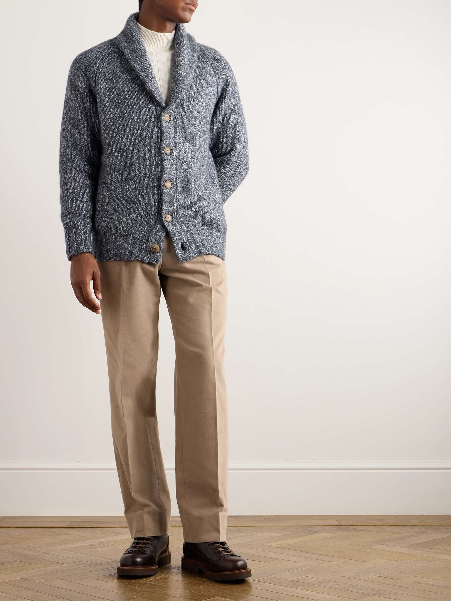 Shawl-Collar Knitted Cardigan - 2