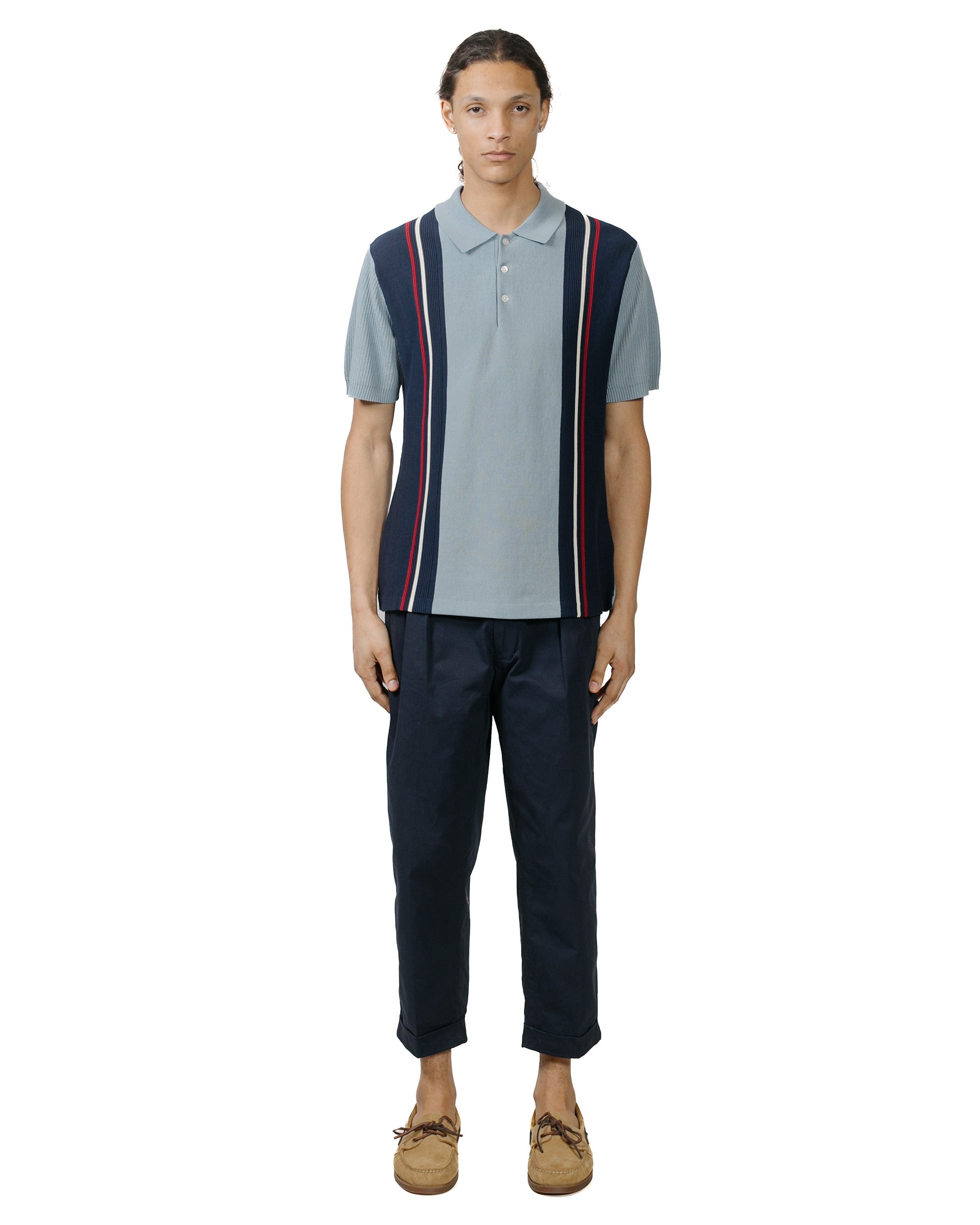 Knit Polo Stripe Sax - 4