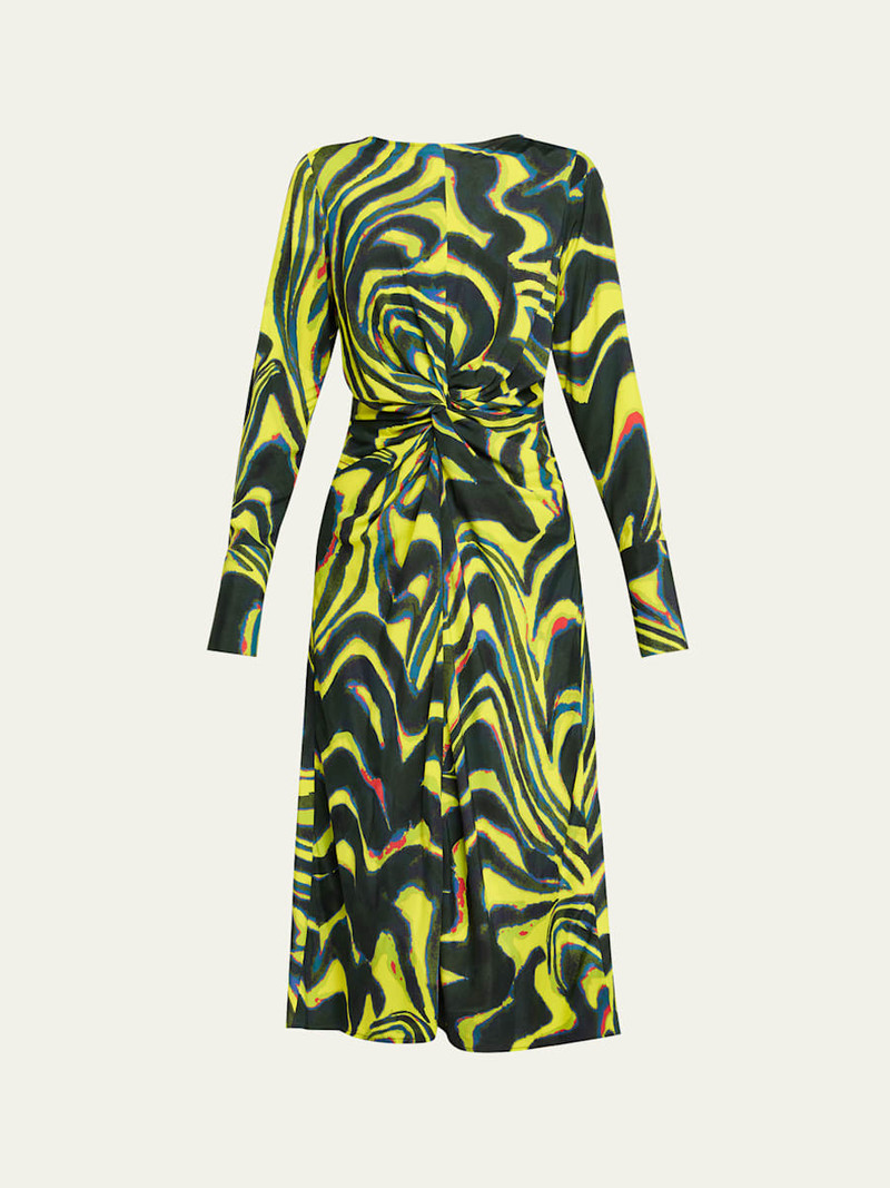 Printed Knotted Waist Midi Dress 1