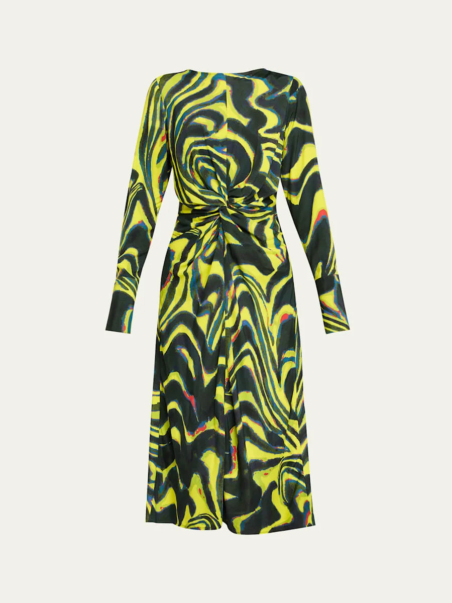 Printed Knotted Waist Midi Dress - 1