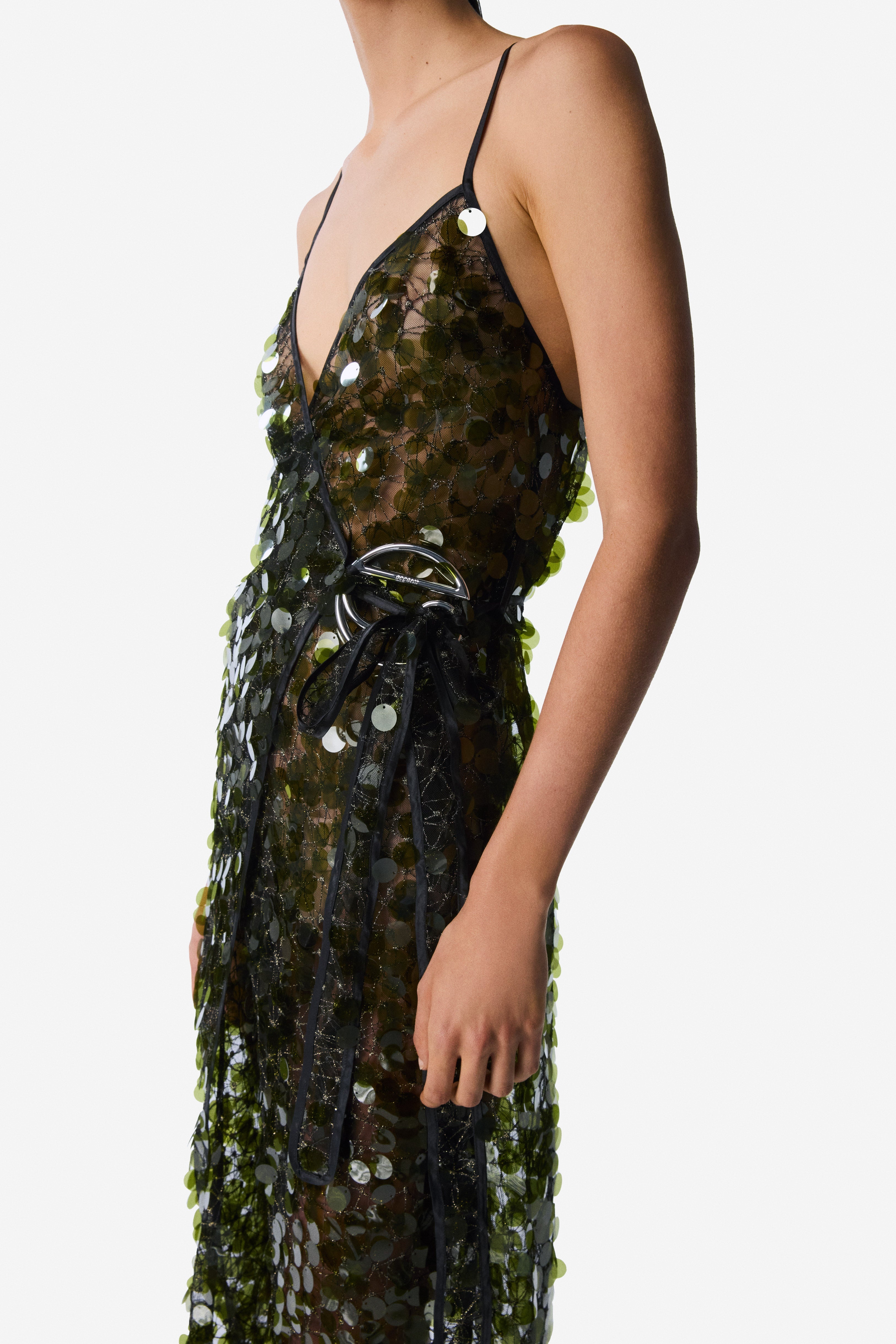 C-Logo Sequin Wrap Slip Dress - 1
