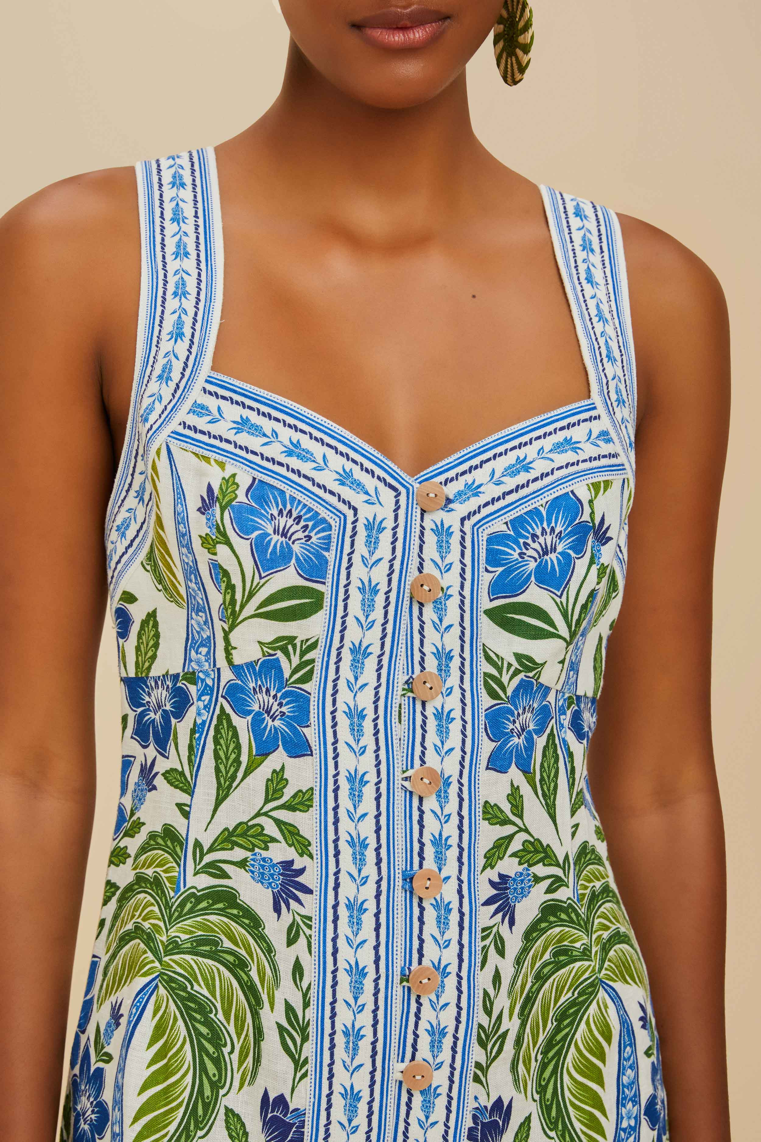 Off-White Tropicance Porcelain Garden Euroflax™ Premium Linen Mini Dress - 3