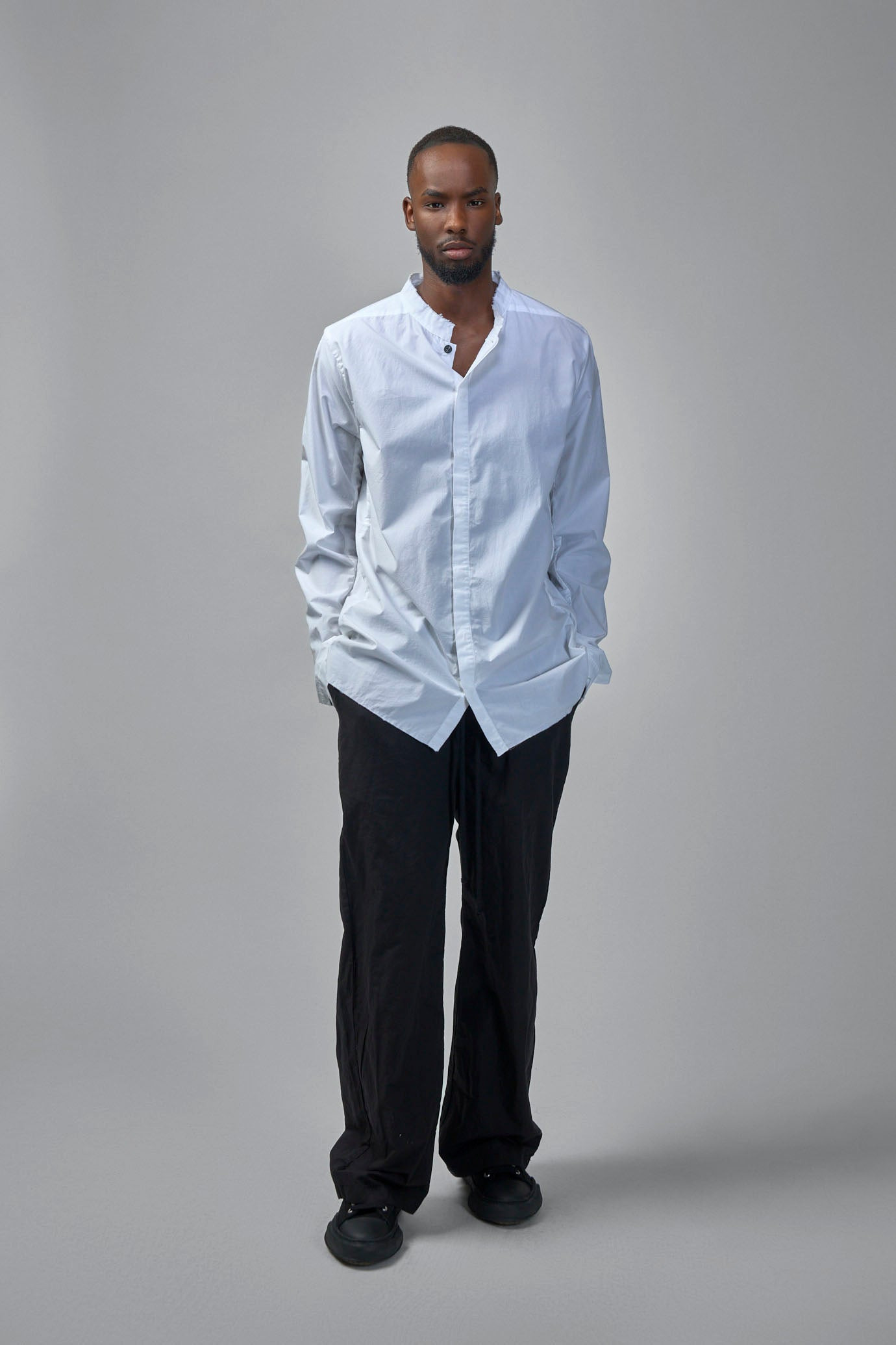 Long Cotton Shirt Stand Up Collar - 2